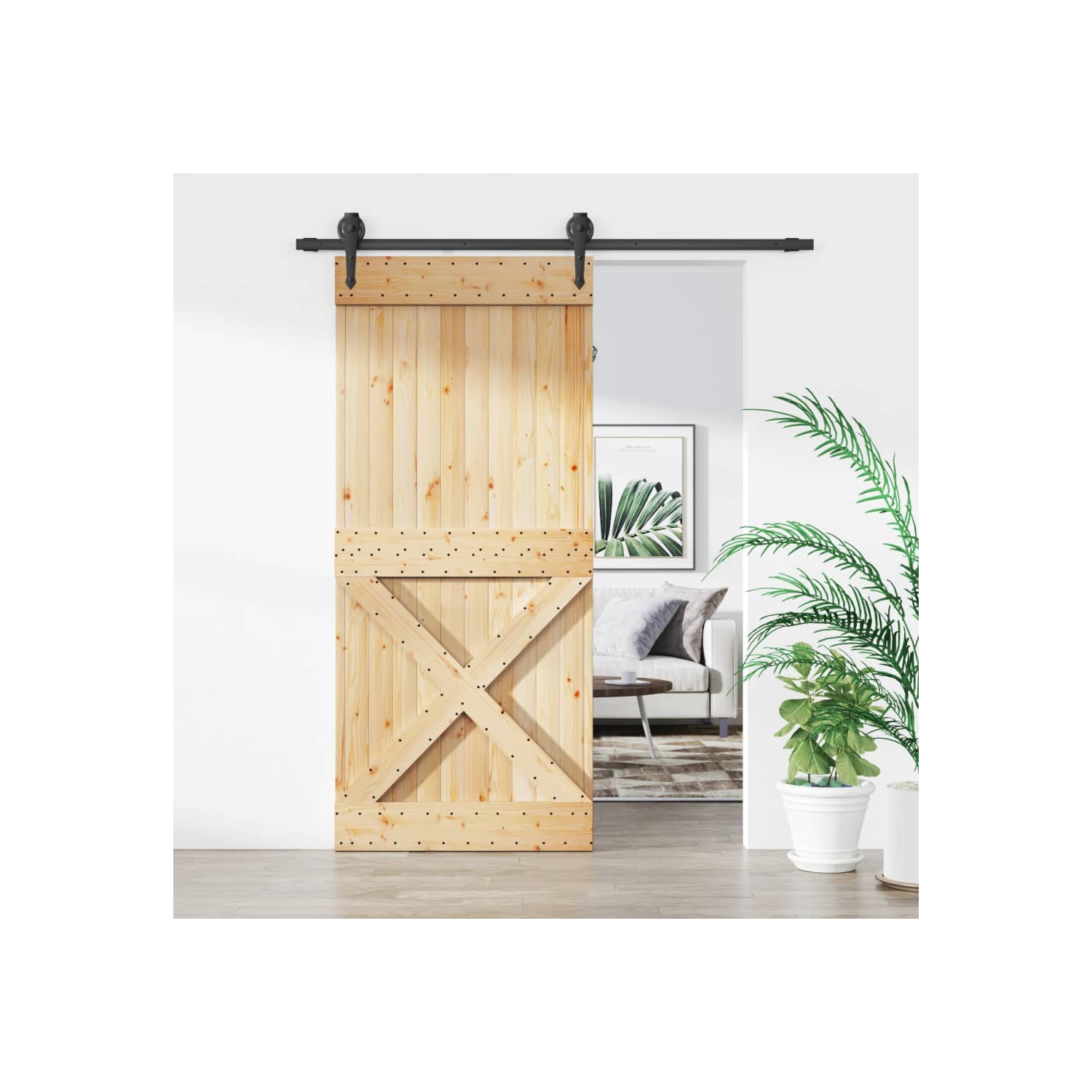 VidaXL – Porte coulissante avec jeu de pièces, pin massif, 90 210&nbsp;cm