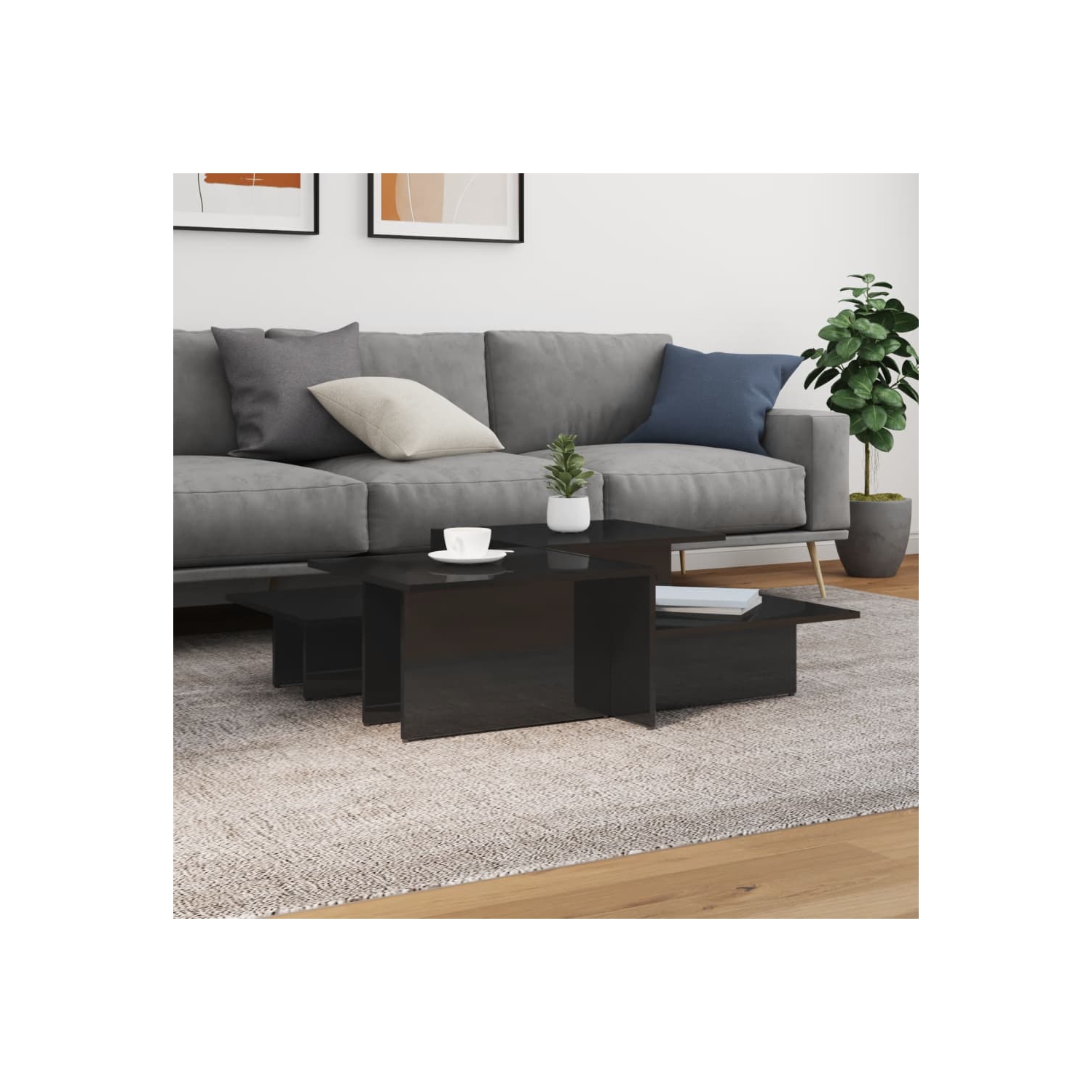 Ensemble de 2 tables basses vidaXL en bois d'ingénierie noir très lustré