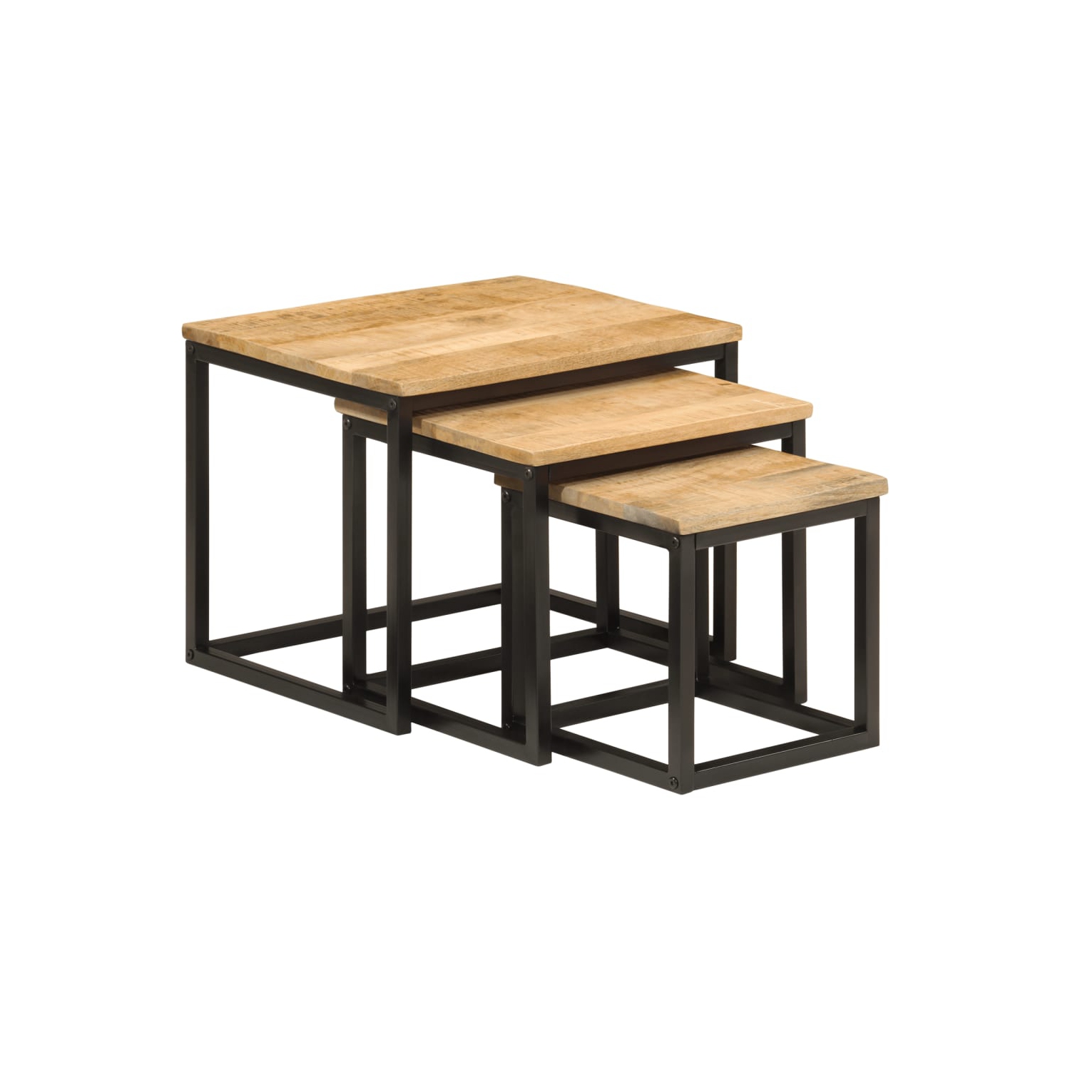 vidaXL Nesting Coffee Tables 3 pcs Solid Wood Mango and Iron