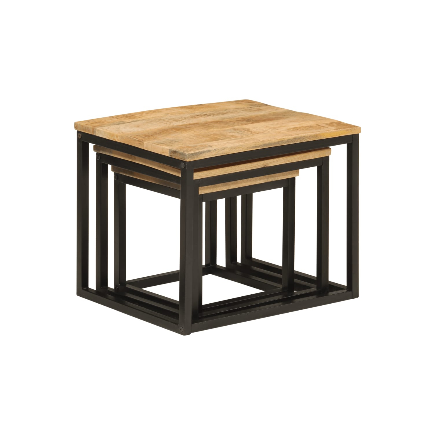 vidaXL Nesting Coffee Tables 3 pcs Solid Wood Mango and Iron