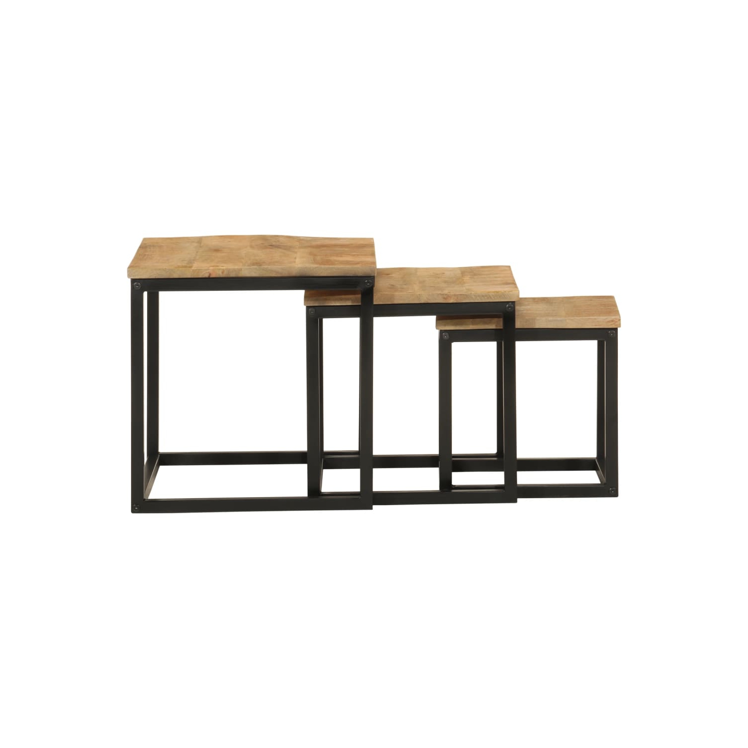 vidaXL Nesting Coffee Tables 3 pcs Solid Wood Mango and Iron