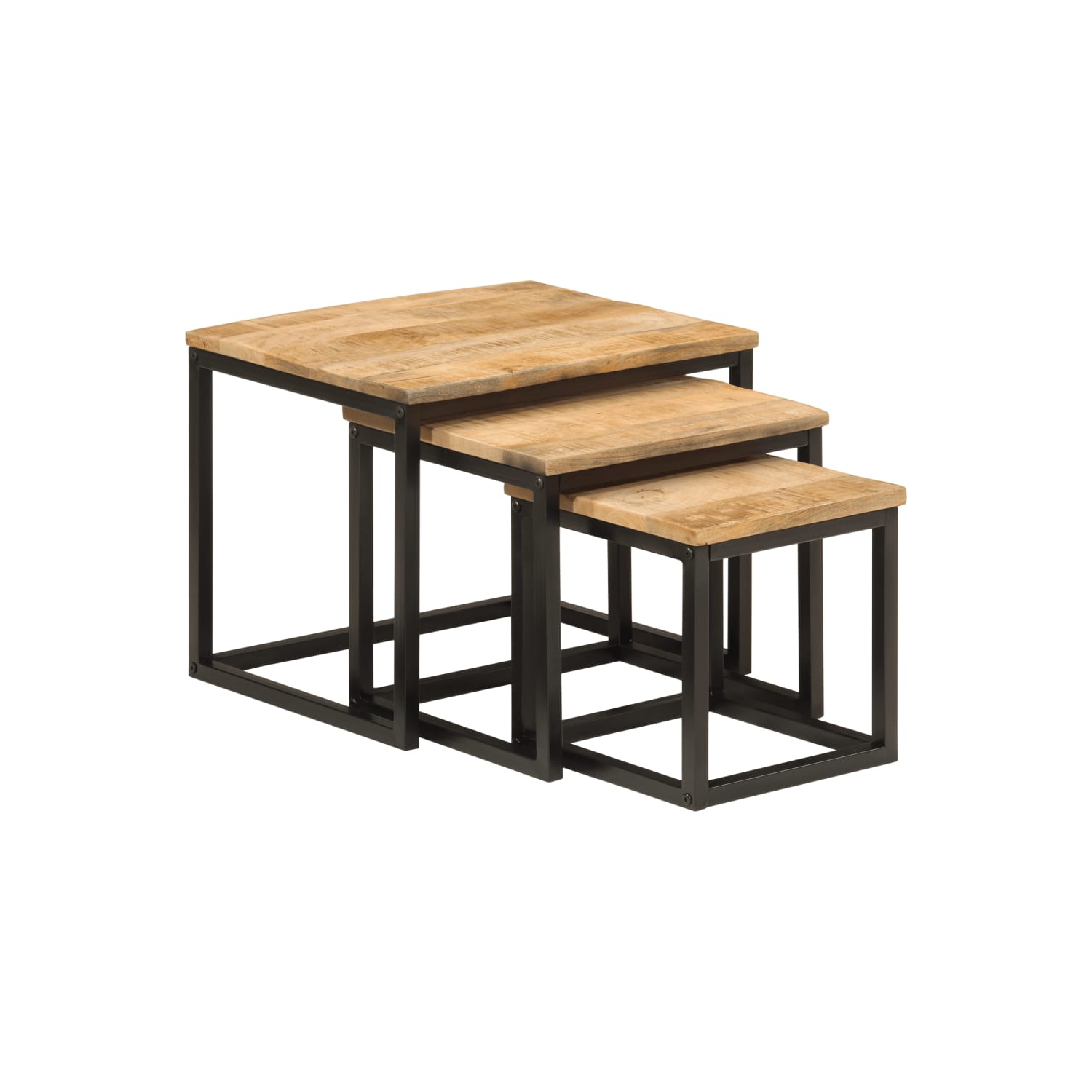 vidaXL Nesting Coffee Tables 3 pcs Solid Wood Mango and Iron