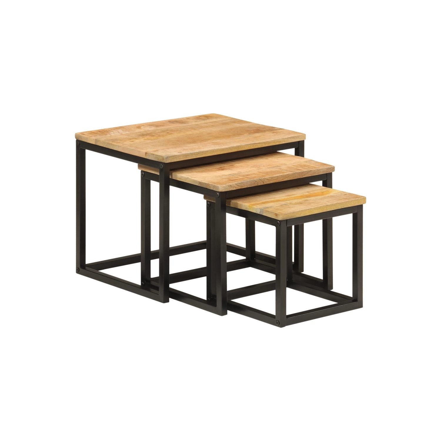 vidaXL Nesting Coffee Tables 3 pcs Solid Wood Mango and Iron
