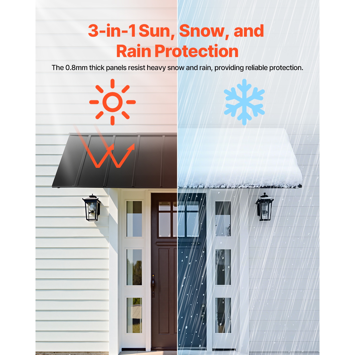 VEVOR 104 x 36 in Fixed Metal Awning , Window Awning Door Canopy, Stable Triangle Steel Frame Awnings for Doors Exterior Rain, Snow & Sunlight