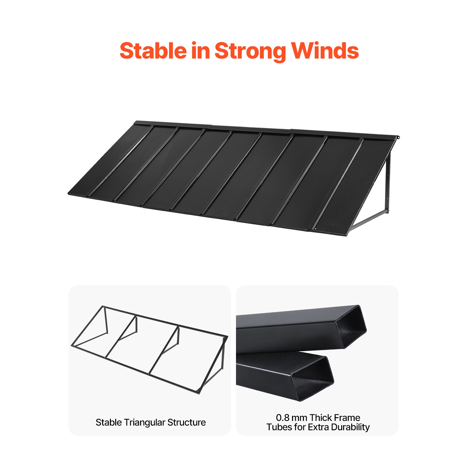 VEVOR 104 x 36 in Fixed Metal Awning , Window Awning Door Canopy, Stable Triangle Steel Frame Awnings for Doors Exterior Rain, Snow & Sunlight