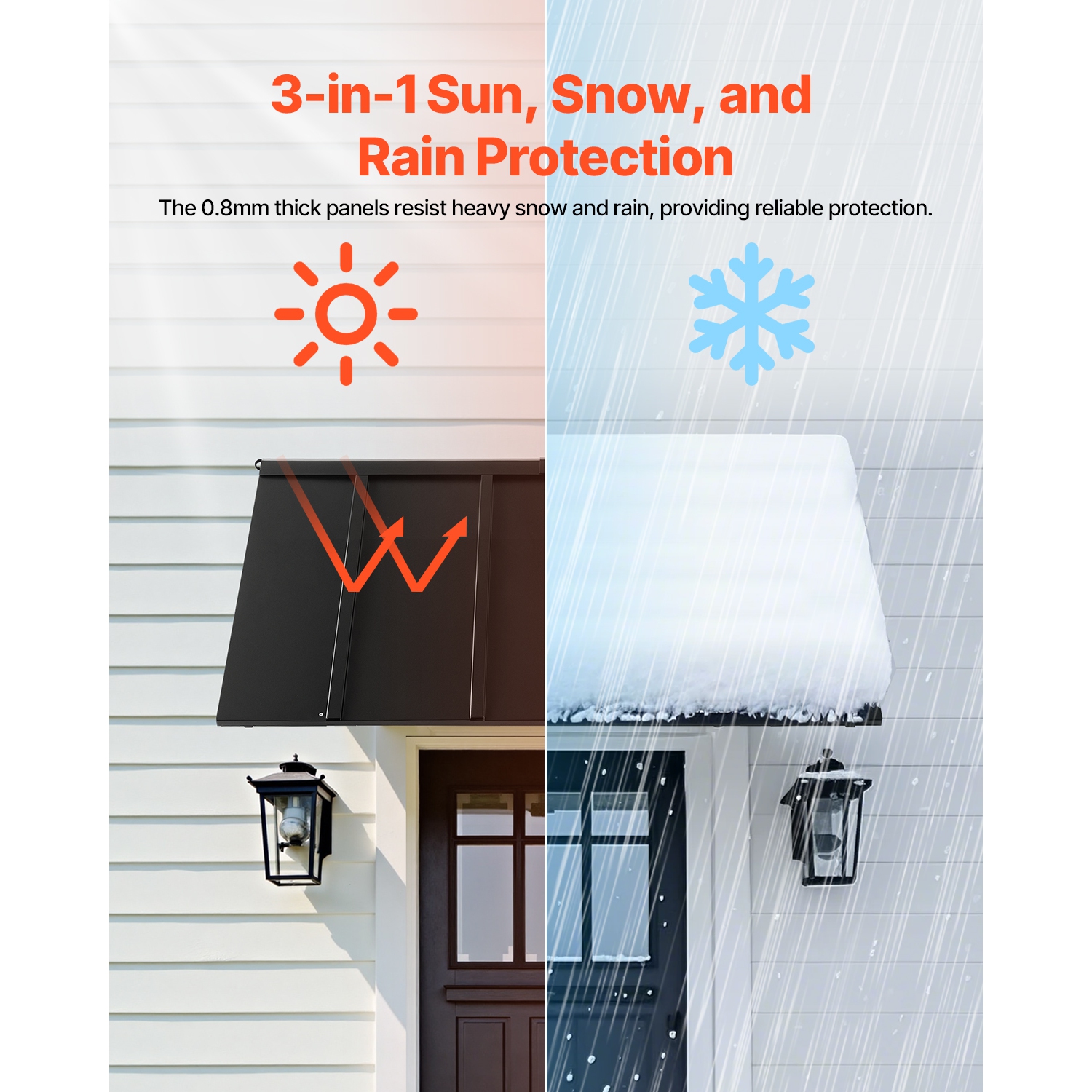 VEVOR 56 x 24 in Fixed Metal Awning, Window Awning Door Canopy, Stable Triangle Steel Frame Awnings for Doors Exterior Rain, and Snow Sunlight