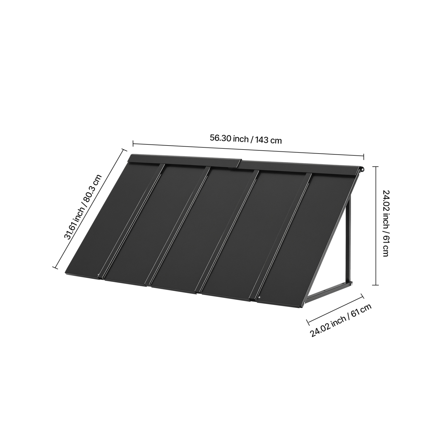 VEVOR 56 x 24 in Fixed Metal Awning, Window Awning Door Canopy, Stable Triangle Steel Frame Awnings for Doors Exterior Rain, and Snow Sunlight