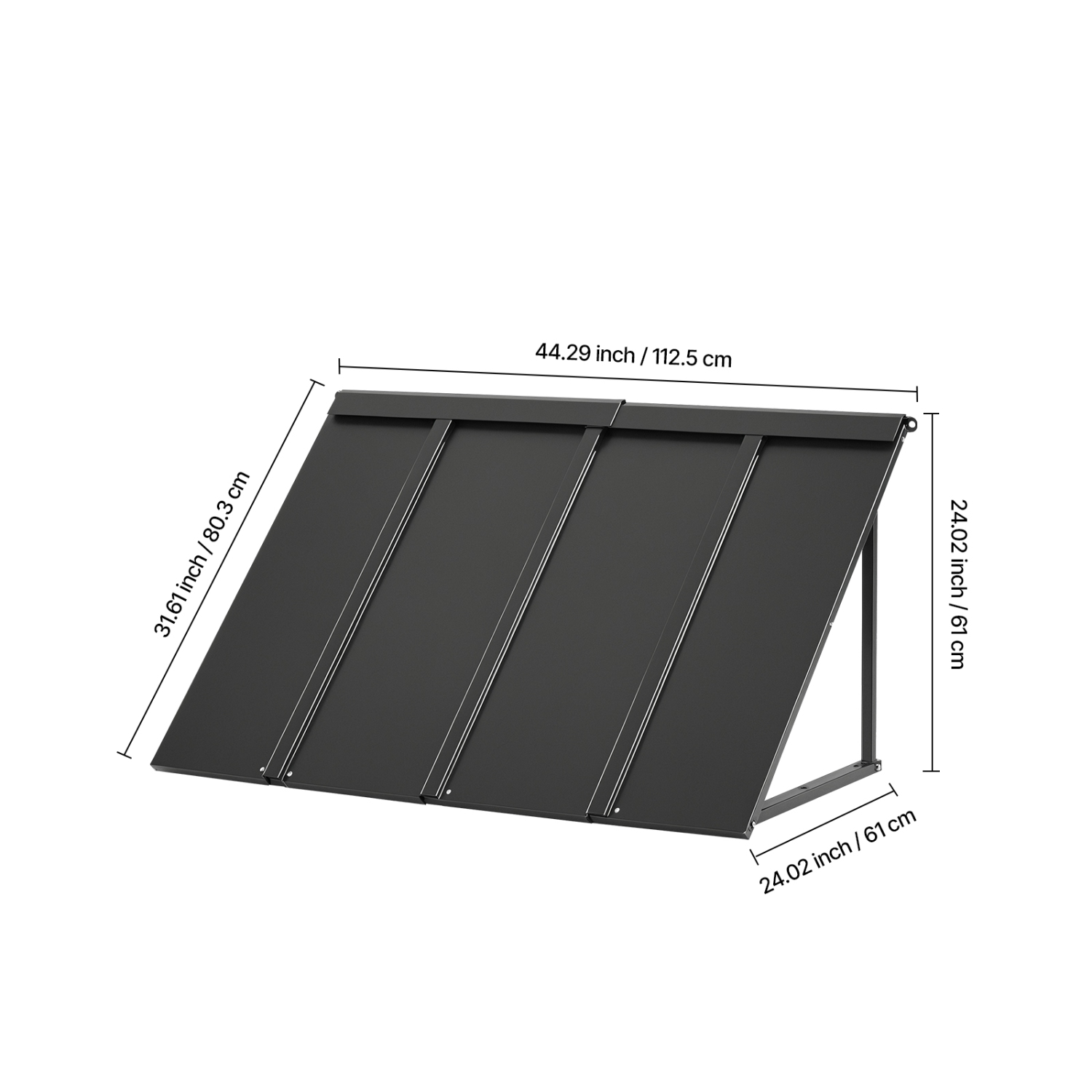 VEVOR 44 x 24 in Fixed Metal Awning , Window Awning Door Canopy, Stable Triangle Steel Frame Awnings for Doors Exterior Rain, and Snow Sunlight