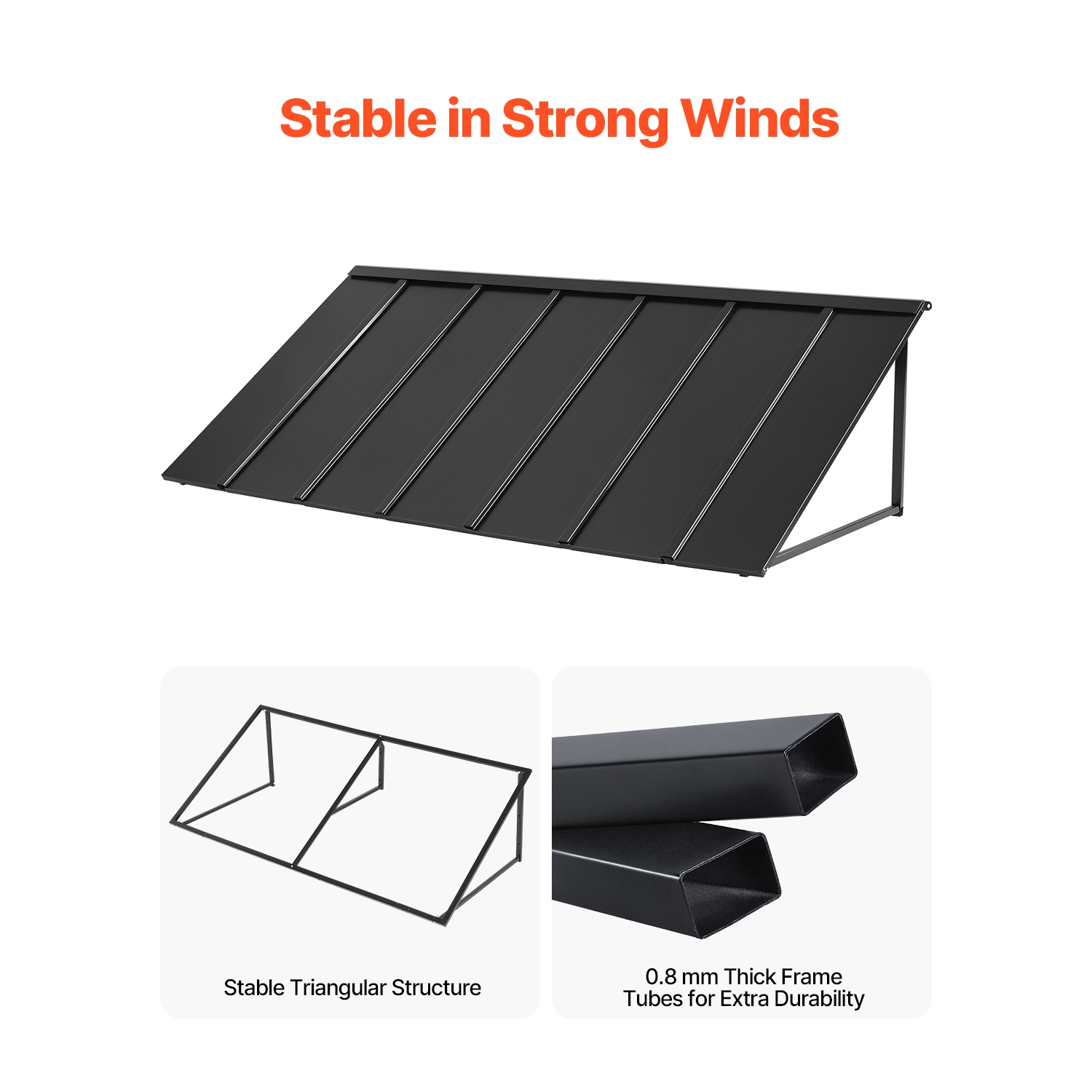 VEVOR 80 x 36 in Fixed Metal Awning , Window Awning Door Canopy, Stable Triangle Steel Frame Exterior Awnings Rain, and Snow Sunlight Protection for
