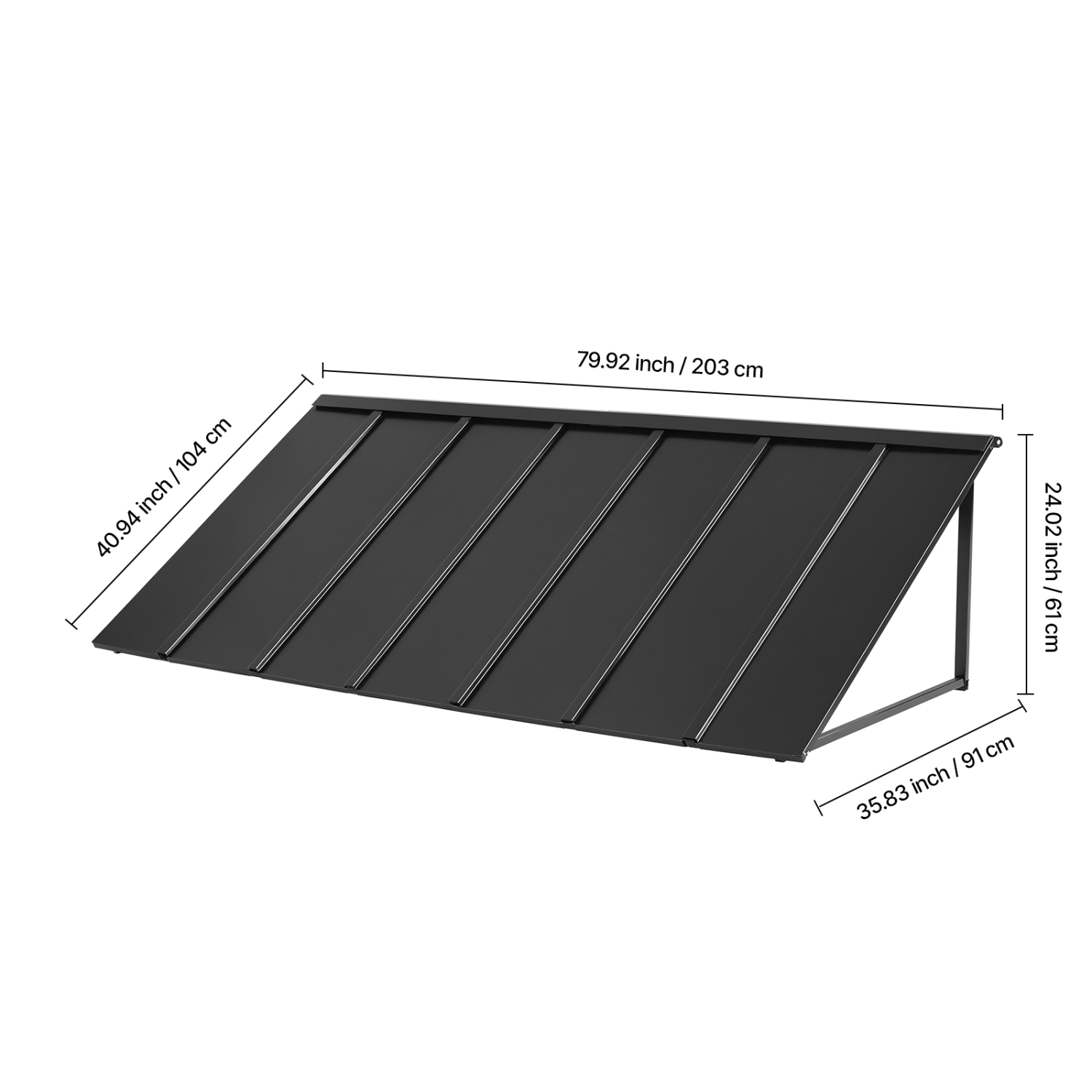 VEVOR 80 x 36 in Fixed Metal Awning , Window Awning Door Canopy, Stable Triangle Steel Frame Exterior Awnings Rain, and Snow Sunlight Protection for