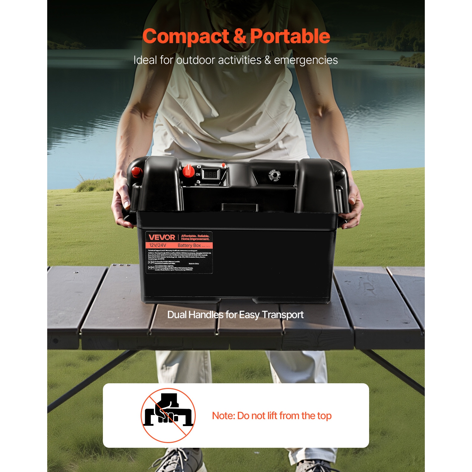 VEVOR 12V/24V Marine Battery Box, Group 24/27 Trolling Motor Battery Box, Batteries Case with PP Shell and Dual Straps, Smart Batteries Case,