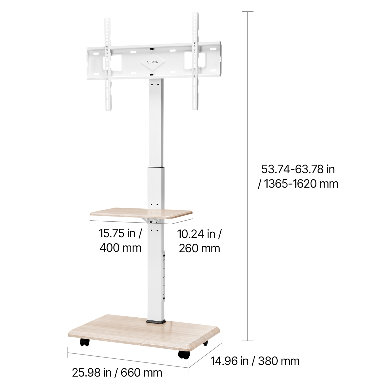 VEVOR 32-70 Inch Screens Rolling TV Stand,Mobile TV Cart ,25° Left-Right Rotation and Height Adjustable TV Mount with Tray,Holds up to 88 lbs for