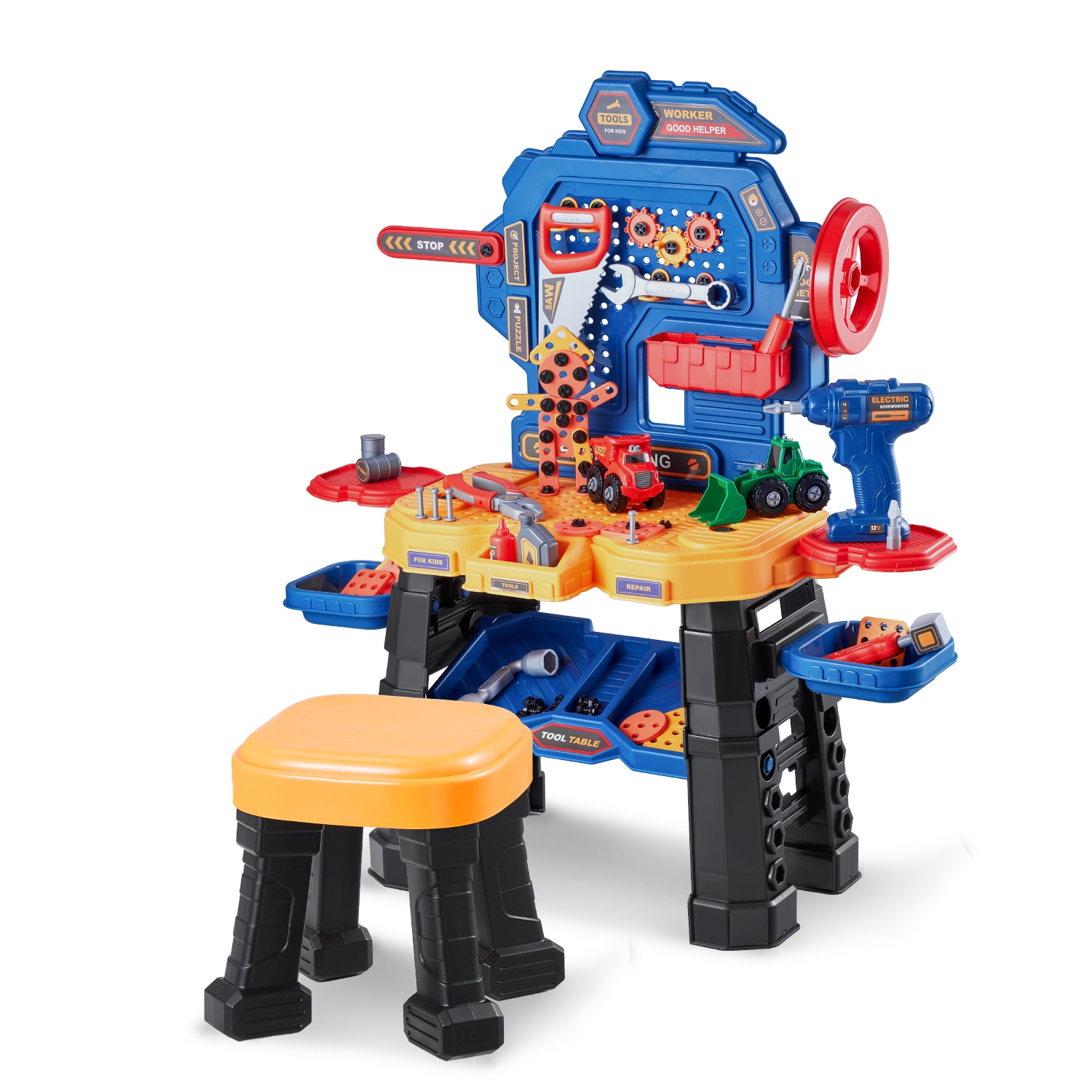 VEVOR 181 pcs Kids Workbench, Kids Tool Bench with Realistic Tools and Electric Drill, Pretend Play Construction Workbench Toys for Toddlers, Toddler