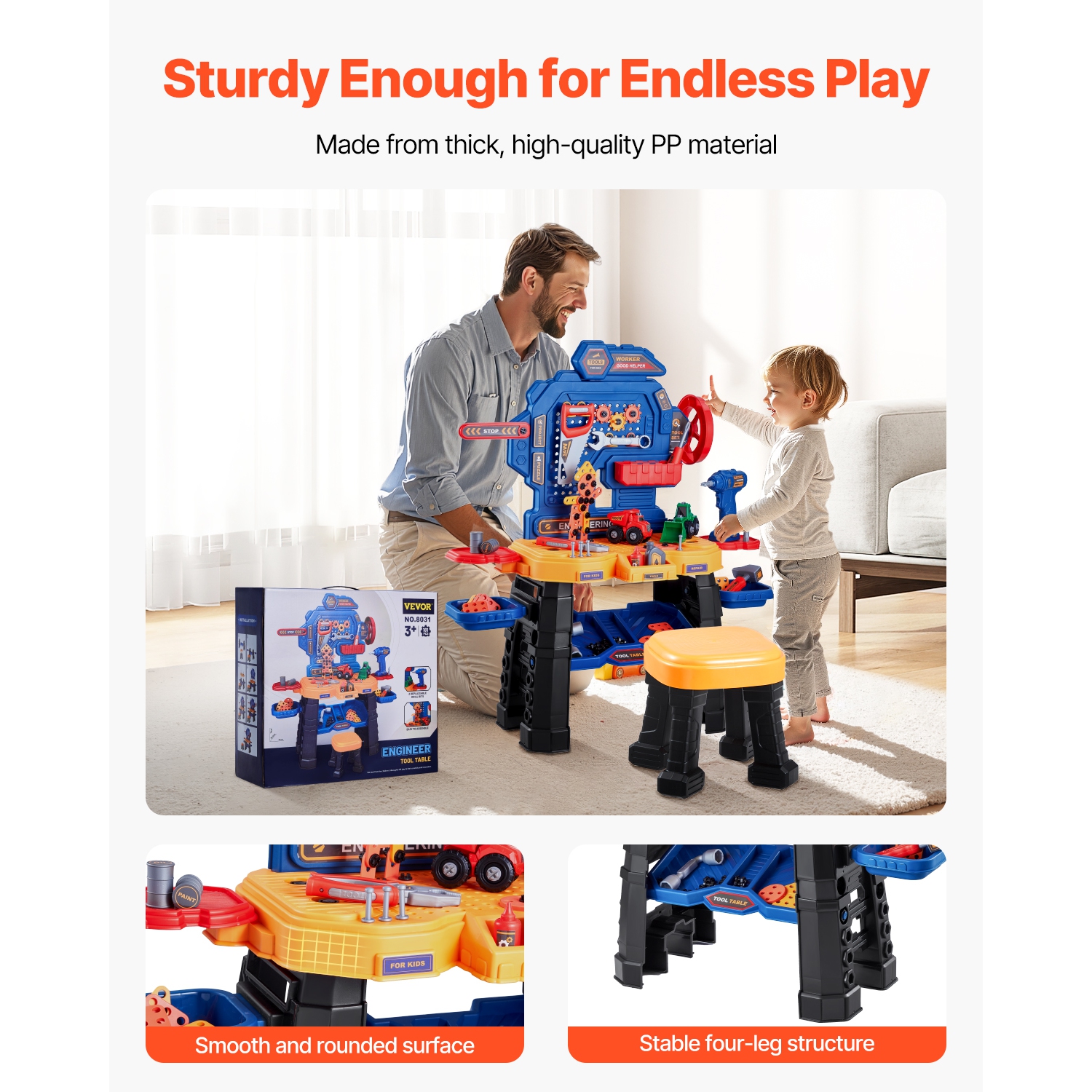 VEVOR 181 pcs Kids Workbench, Kids Tool Bench with Realistic Tools and Electric Drill, Pretend Play Construction Workbench Toys for Toddlers, Toddler