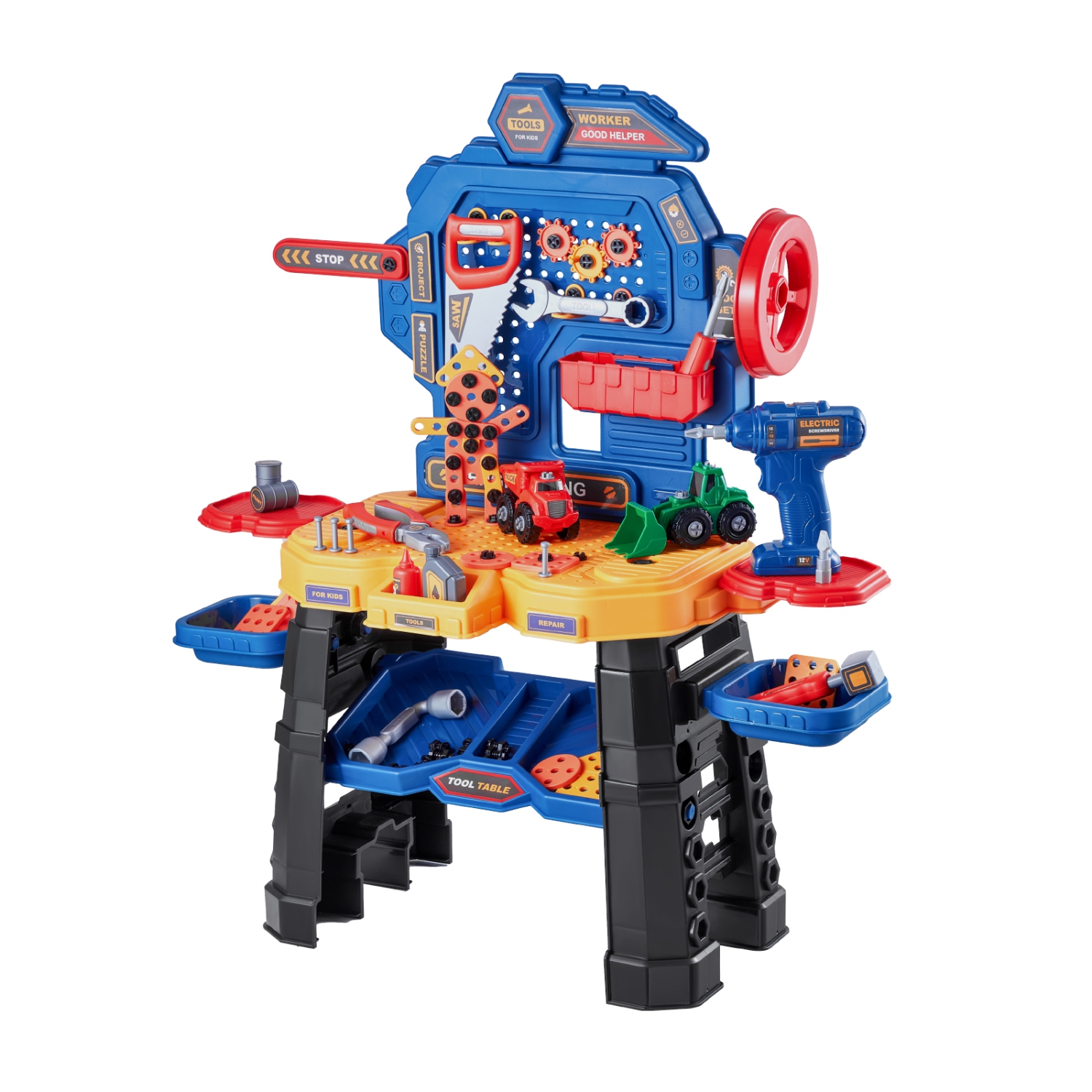 VEVOR 181 pcs Kids Workbench, Kids Tool Bench with Realistic Tools and Electric Drill, Pretend Play Construction Workbench Toys for Toddlers, Toddler