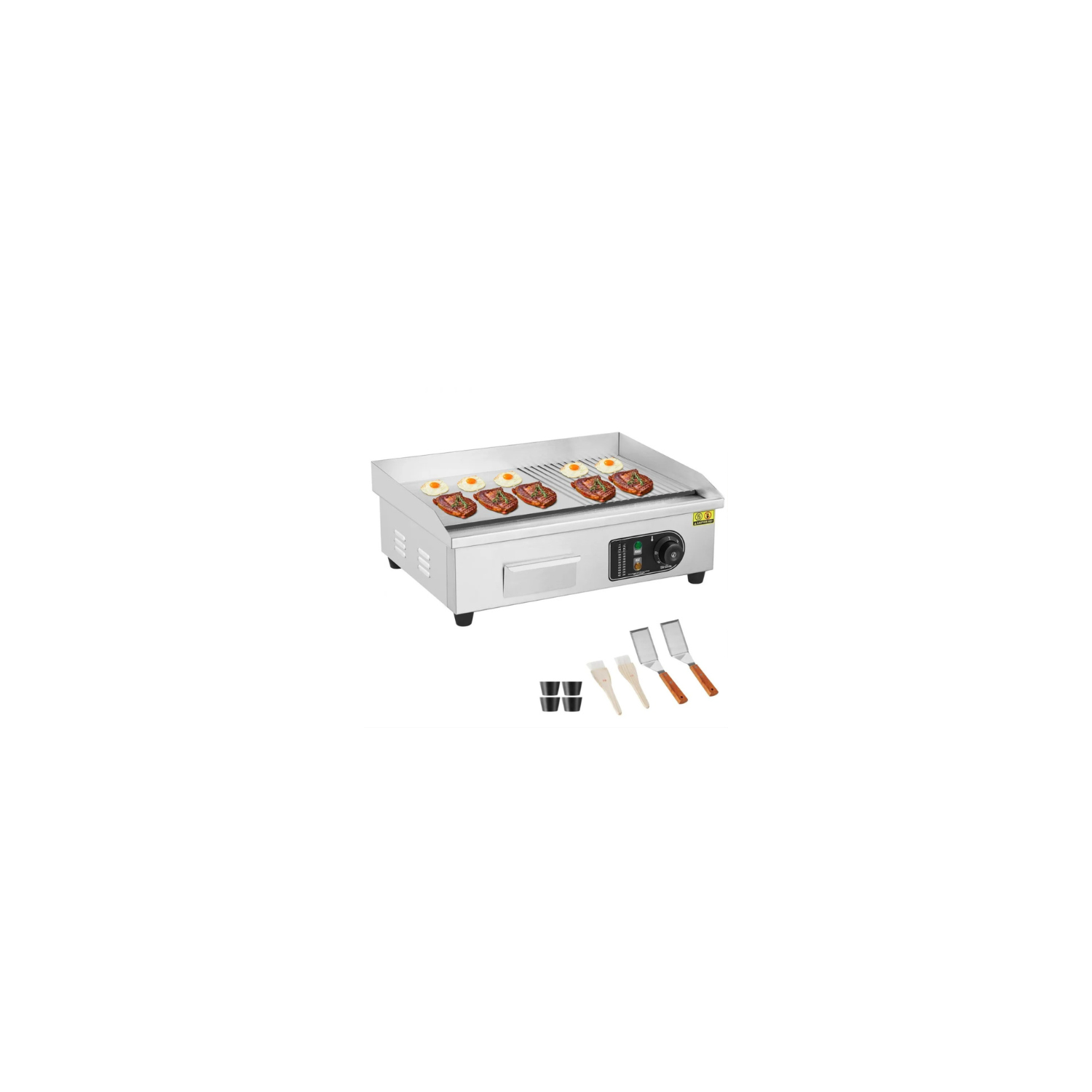 Gril électrique commercial VEVOR HT-821, gril demi-plat de comptoir 1600&nbsp;W, x 26 x 21&nbsp;po, acier inoxydable, température réglable 122-572,