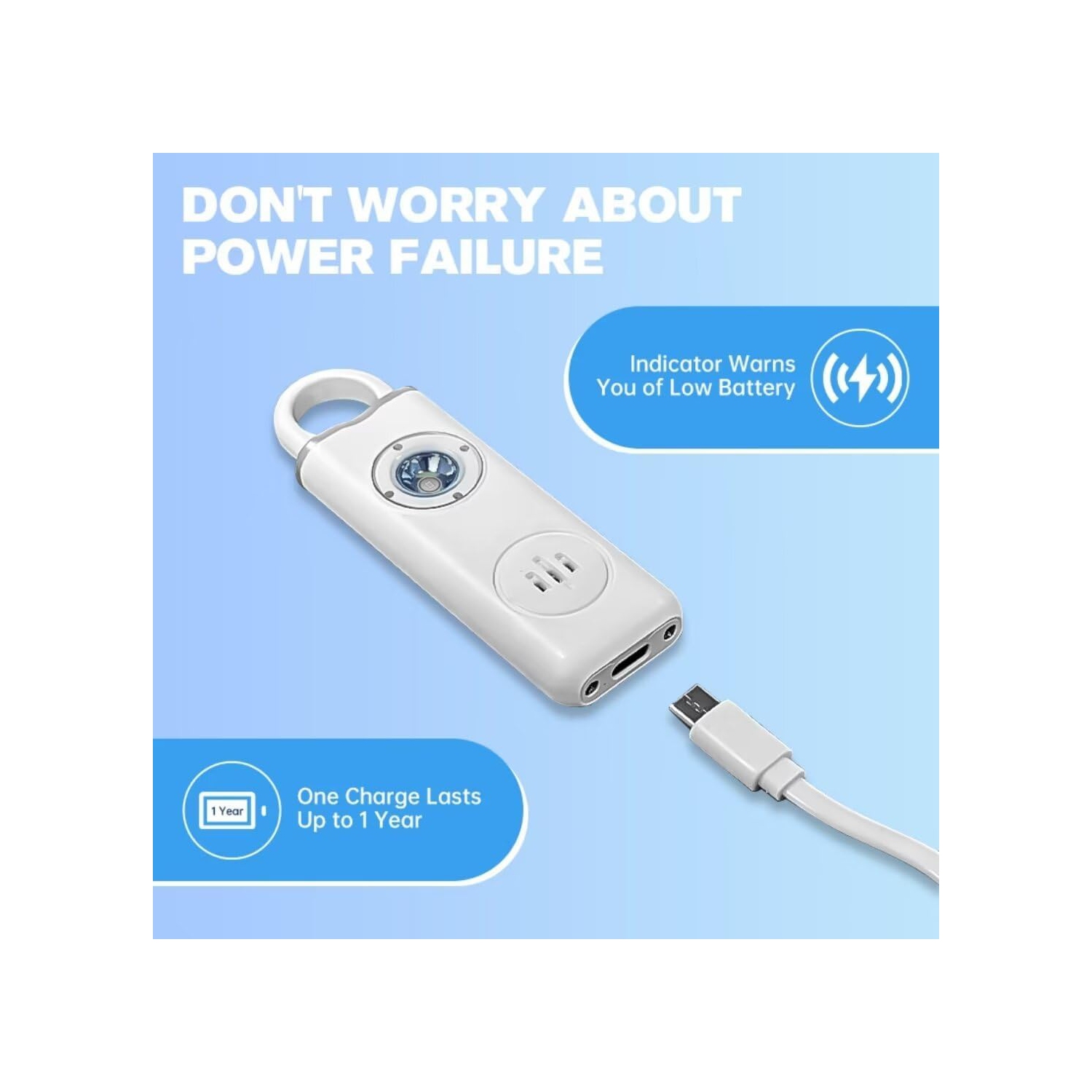 Small Self-Defense Keychain Alarm with Rechargeable 130dB LED Light for Travel, Hiking and Everyday Protection - White 1 pc