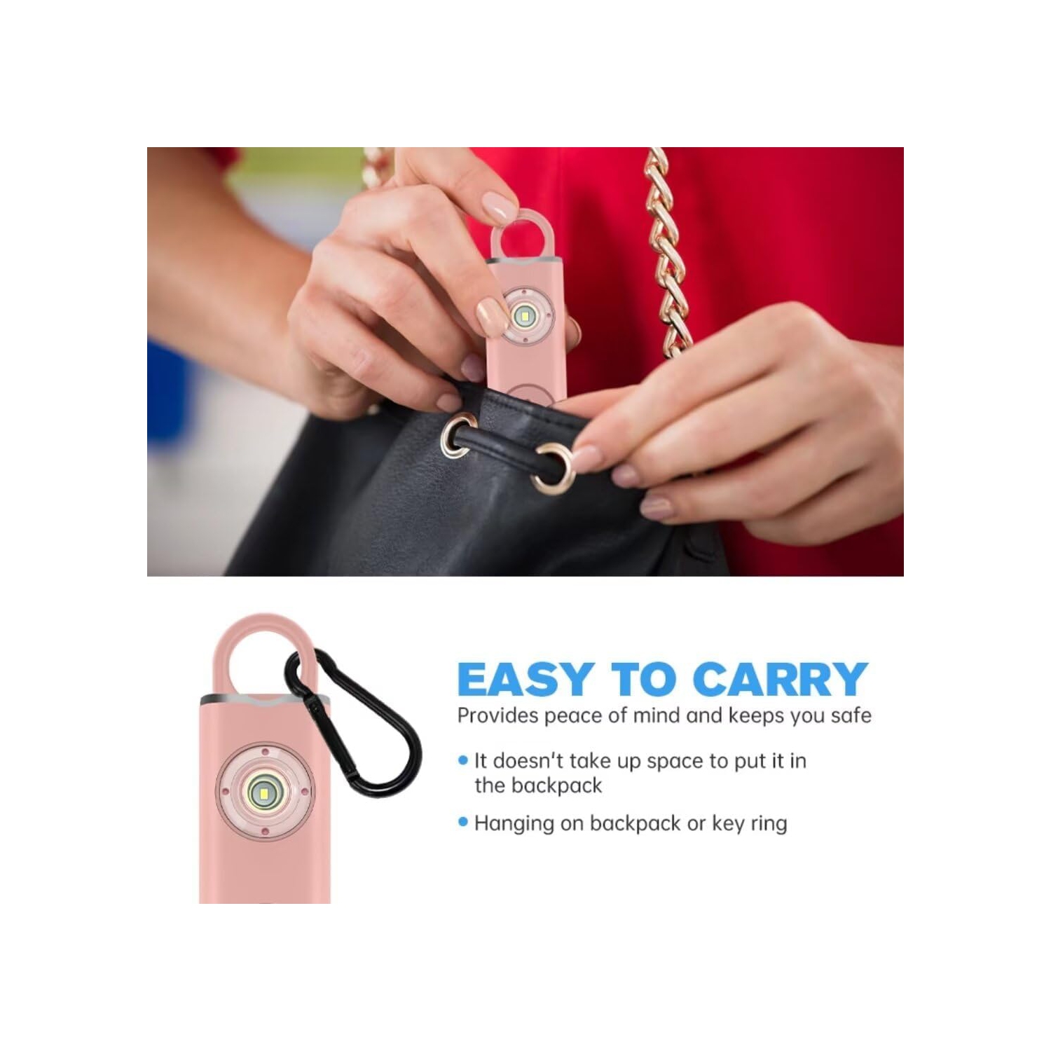 Small Self-Defense Keychain Alarm with Rechargeable 130dB LED Light for Travel, Hiking and Everyday Protection - White 1 pc