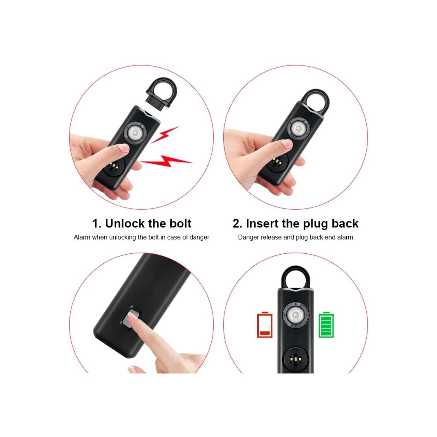 Small Self-Defense Keychain Alarm with Rechargeable 130dB LED Light for Travel, Hiking and Everyday Protection - White 1 pc