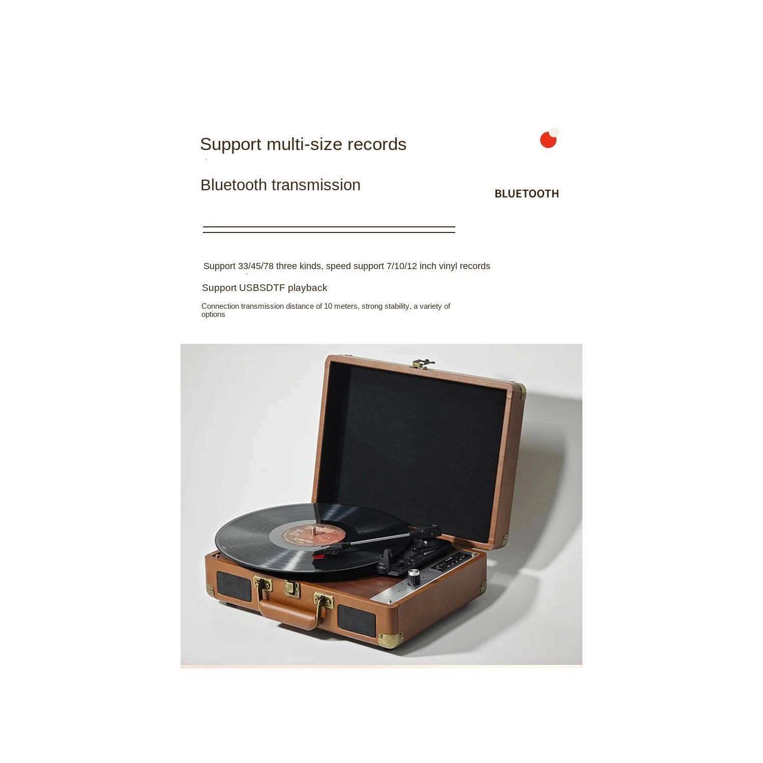 Retro Vinyl Record Player Bluetooth Portable Phonograph Audio
