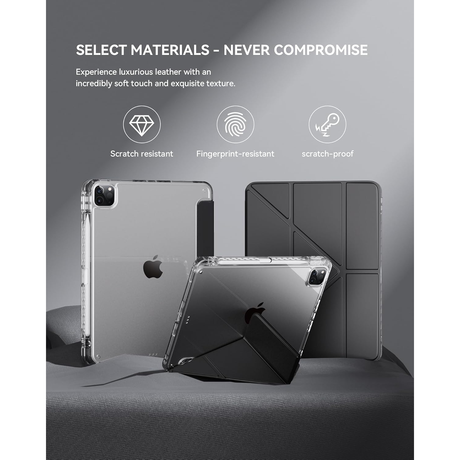 Protective Clear Acrylic Back Cover with Multi-Angle Stand for iPad Pro 2018/20/21/22 with Pen Slot - Black