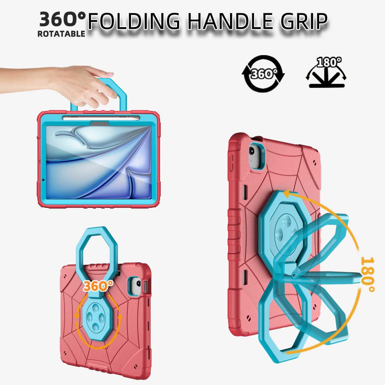 Compatible with iPad Pro 11-inch Air 2024 Tablet Case with 360° Rotating Stand and Pen Slot - Red + Blue