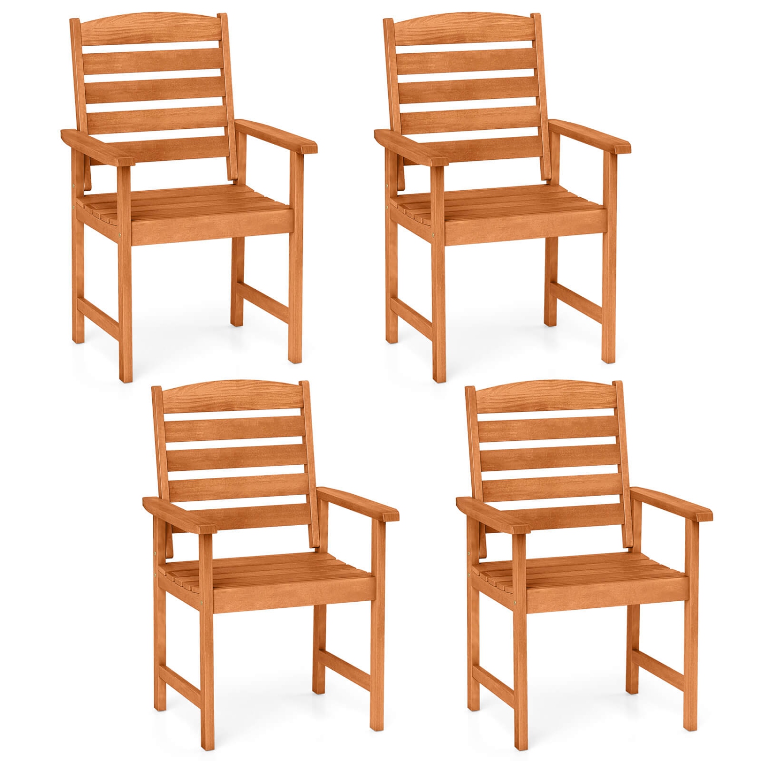 Costway Patio Chairs Set of 2/4 with Inclined Backrests and Slatted Seats for Deck
