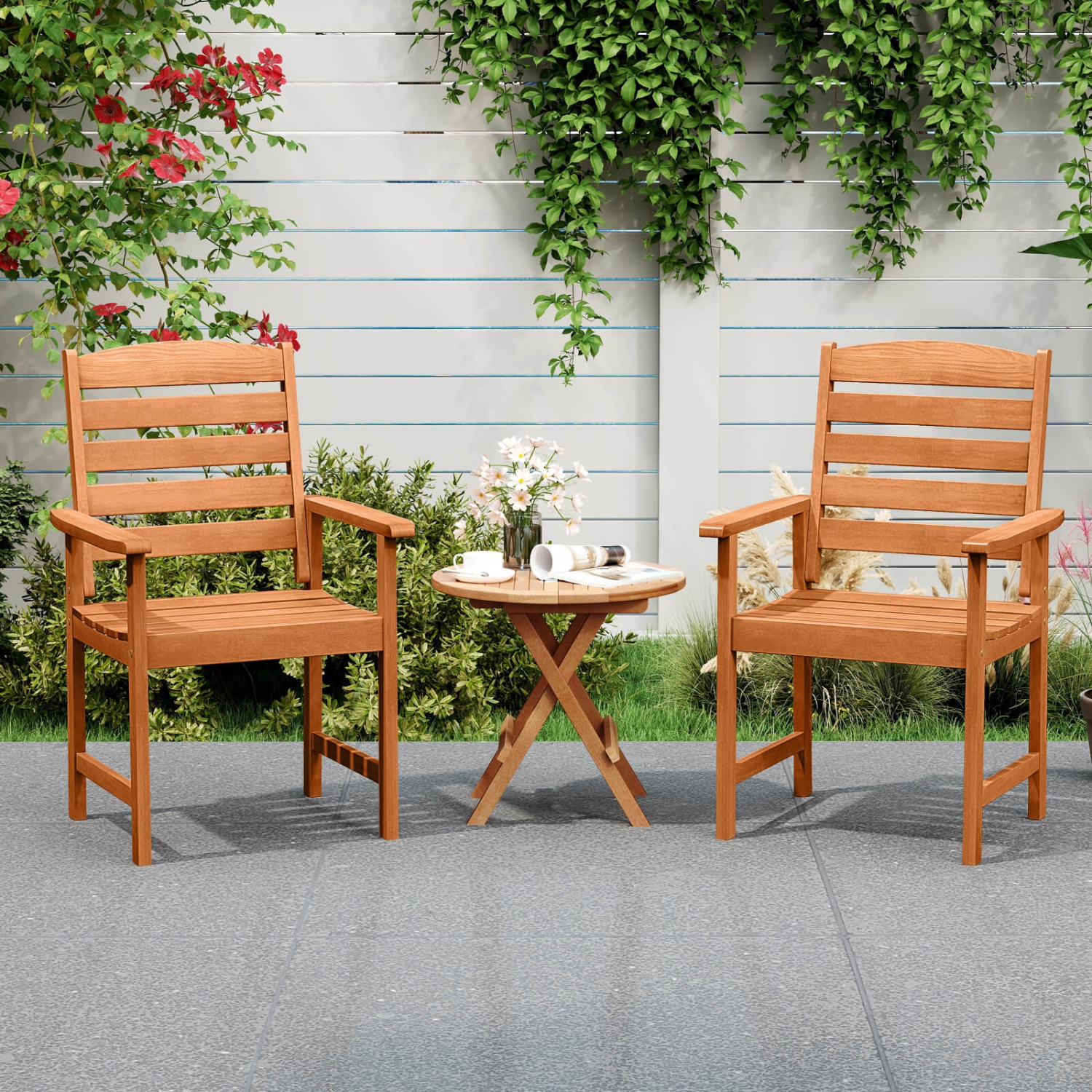 Costway Patio Chairs Set of 2/4 with Inclined Backrests and Slatted Seats for Deck