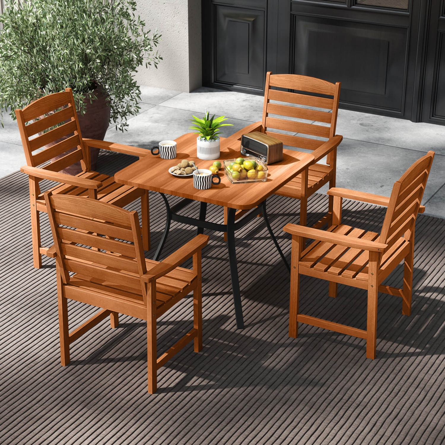 Costway Patio Chairs Set of 2/4 with Inclined Backrests and Slatted Seats for Deck