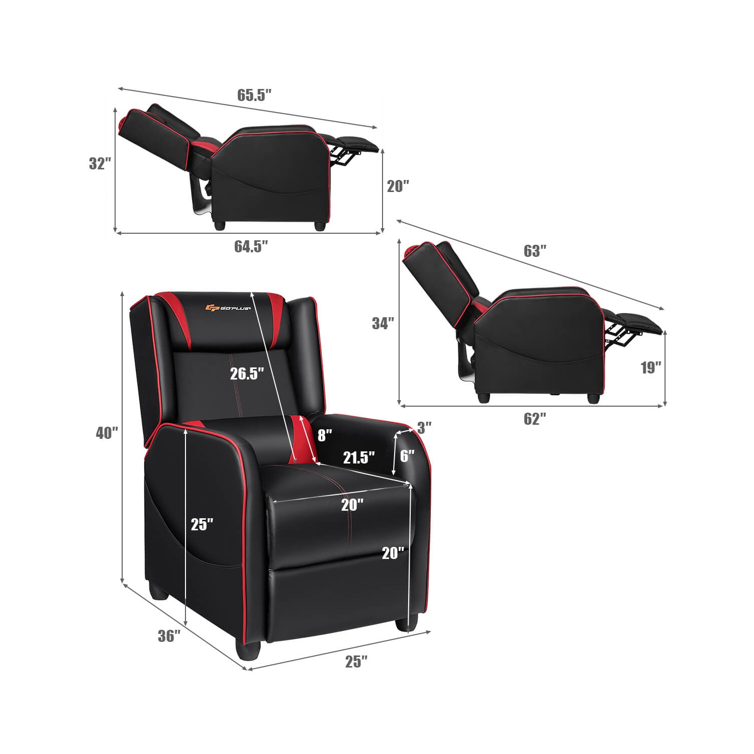 Fauteuil de jeu inclinable et massant Goplus Sofa de salon simple Siège de cinéma maison