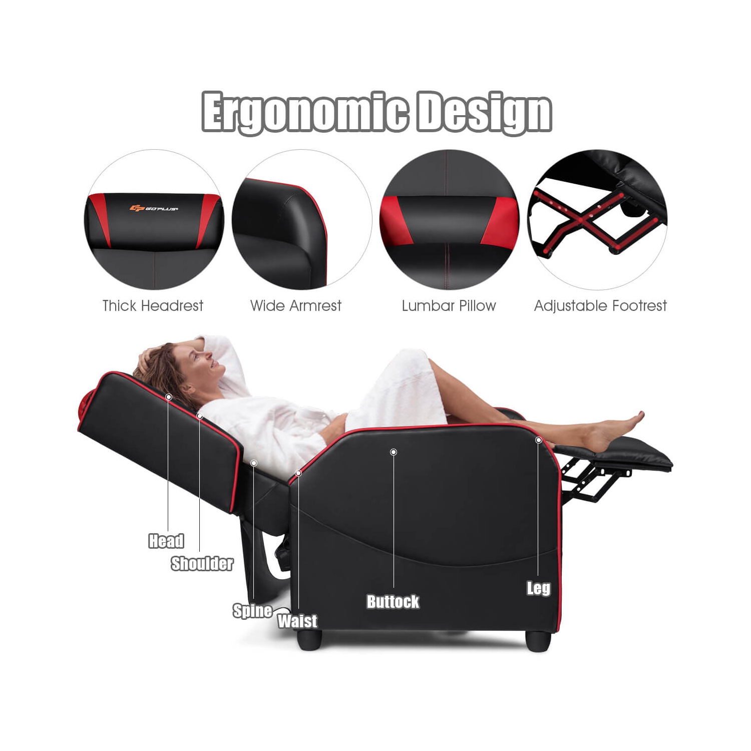 Fauteuil de jeu inclinable et massant Goplus Sofa de salon simple Siège de cinéma maison