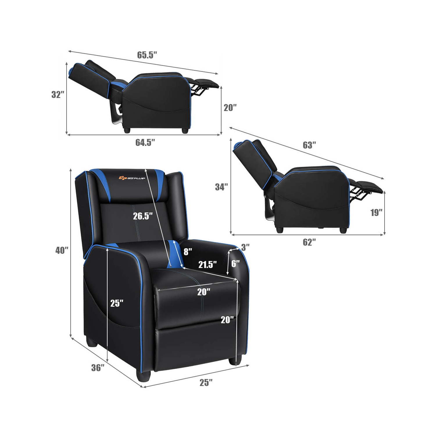 Fauteuil de jeu inclinable et massant Goplus Sofa de salon simple Siège de cinéma maison