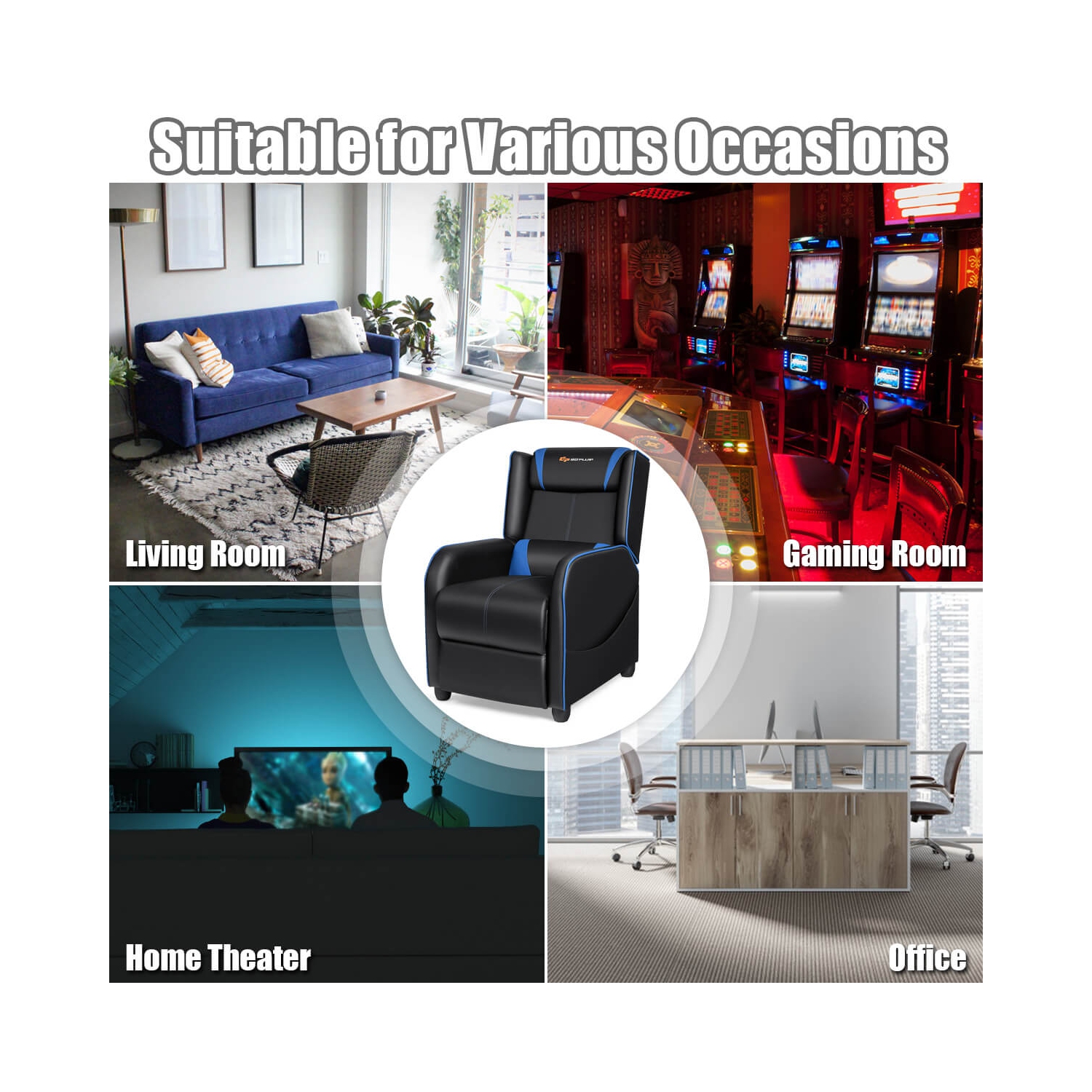 Fauteuil de jeu inclinable et massant Goplus Sofa de salon simple Siège de cinéma maison