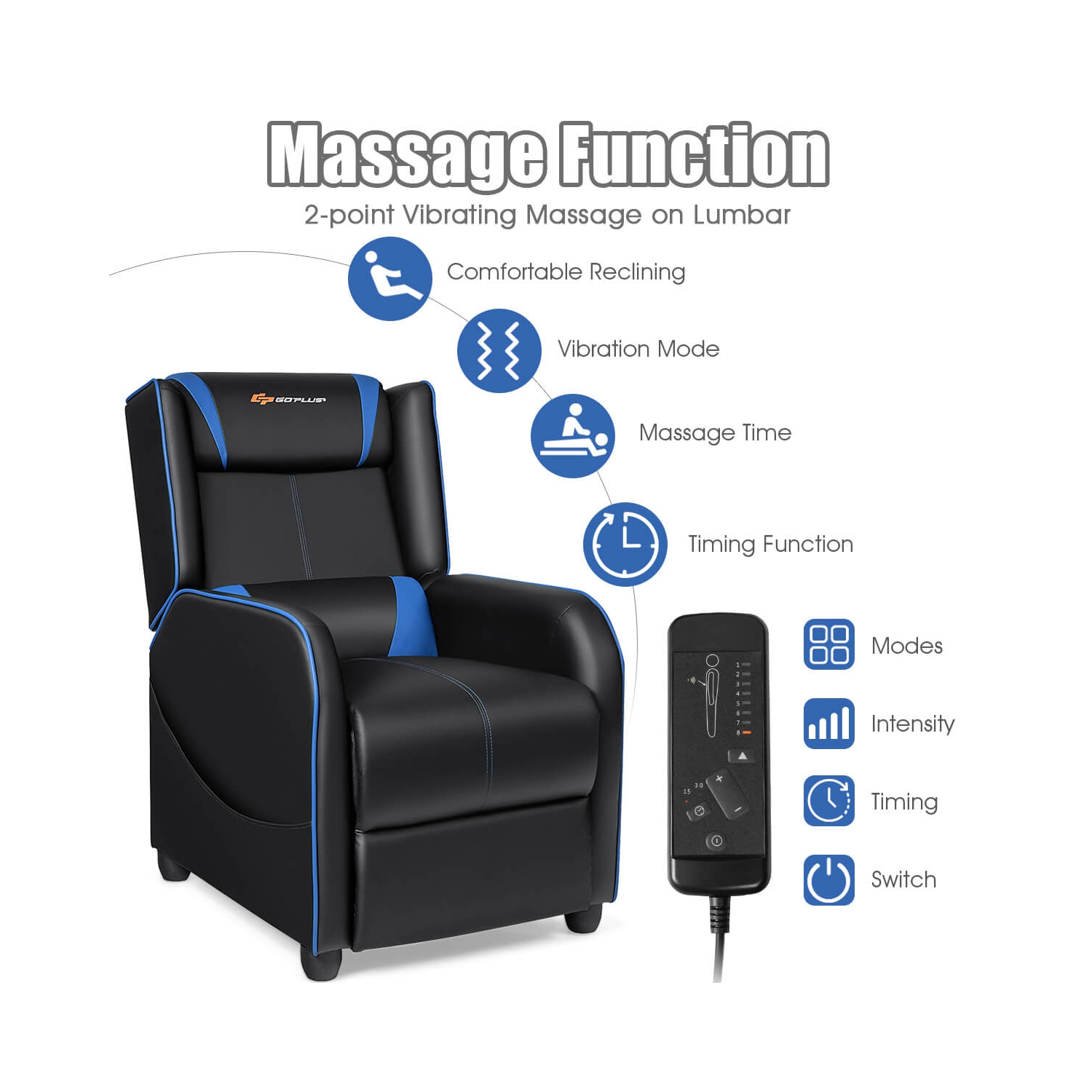 Fauteuil de jeu inclinable et massant Goplus Sofa de salon simple Siège de cinéma maison