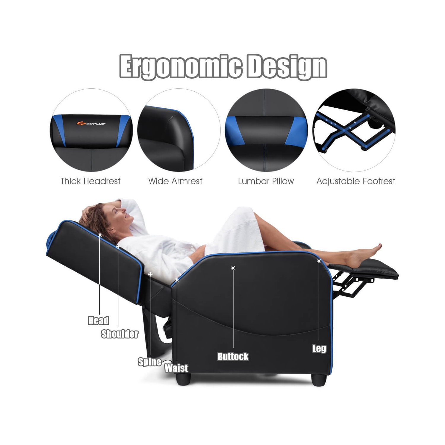 Fauteuil de jeu inclinable et massant Goplus Sofa de salon simple Siège de cinéma maison