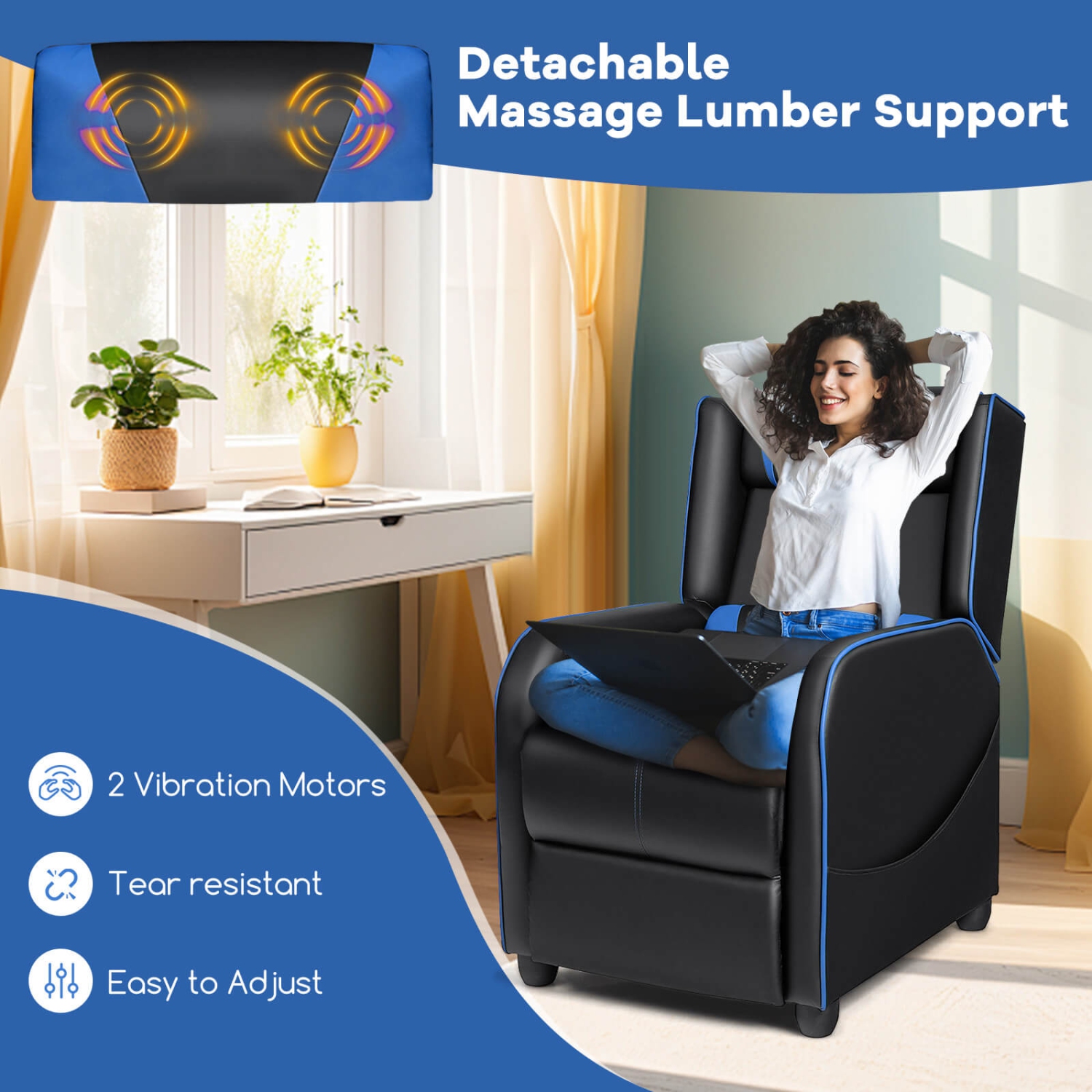 Fauteuil de jeu inclinable et massant Goplus Sofa de salon simple Siège de cinéma maison