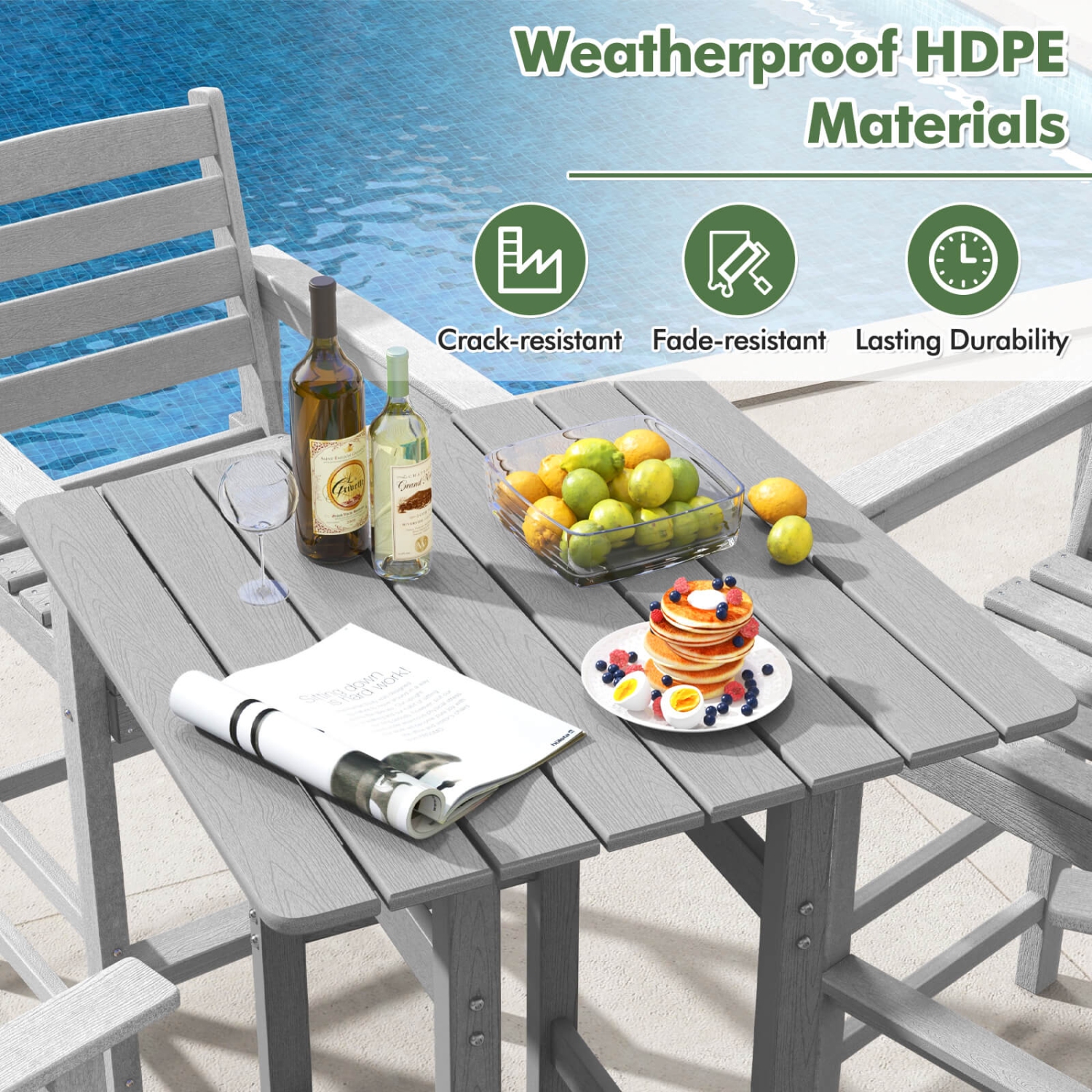Costway Outdoor Bar Table All Weather HDPE Patio Table with Wood Grains Bistro Table Brown/Black/Gray/Navy