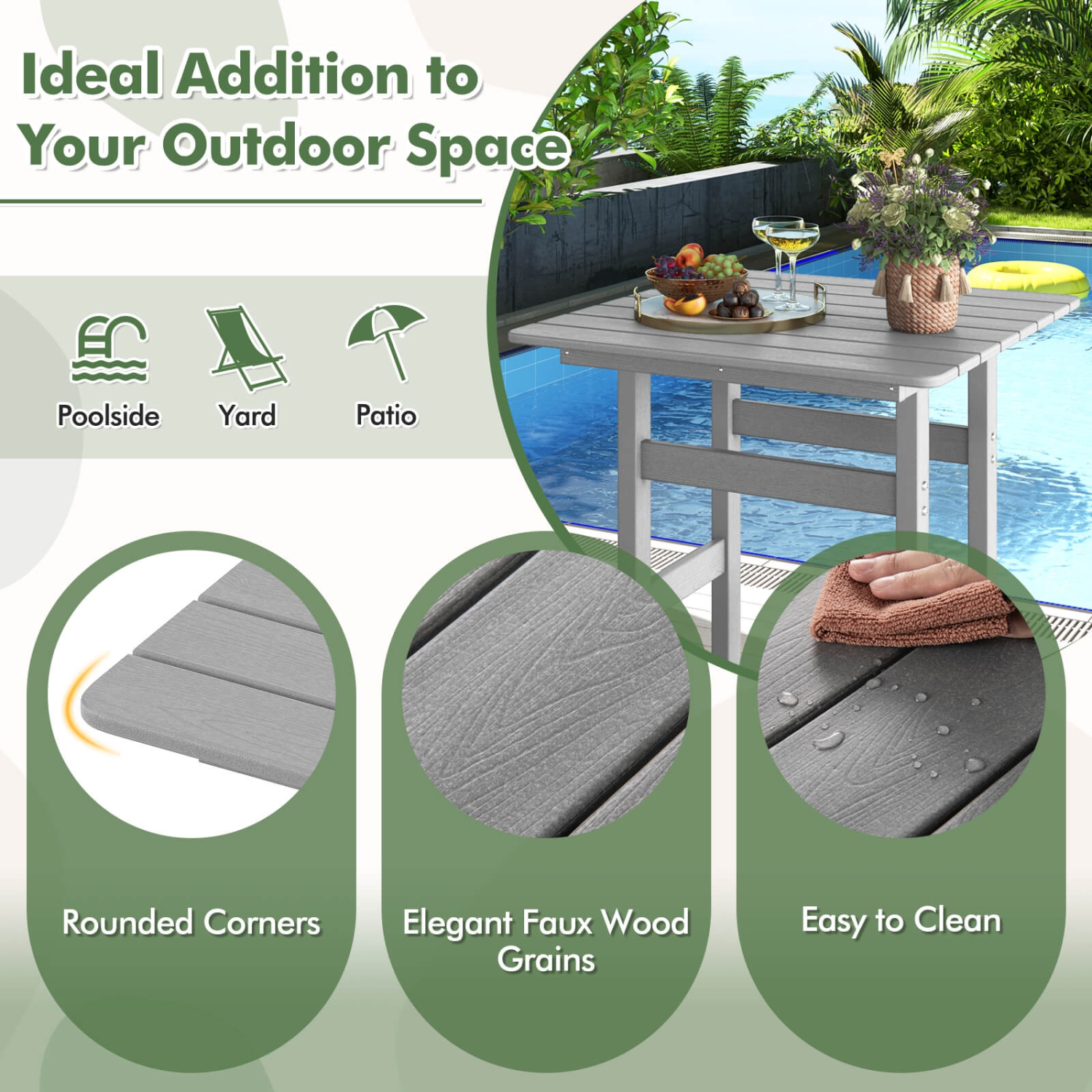 Costway Outdoor Bar Table All Weather HDPE Patio Table with Wood Grains Bistro Table Brown/Black/Gray/Navy