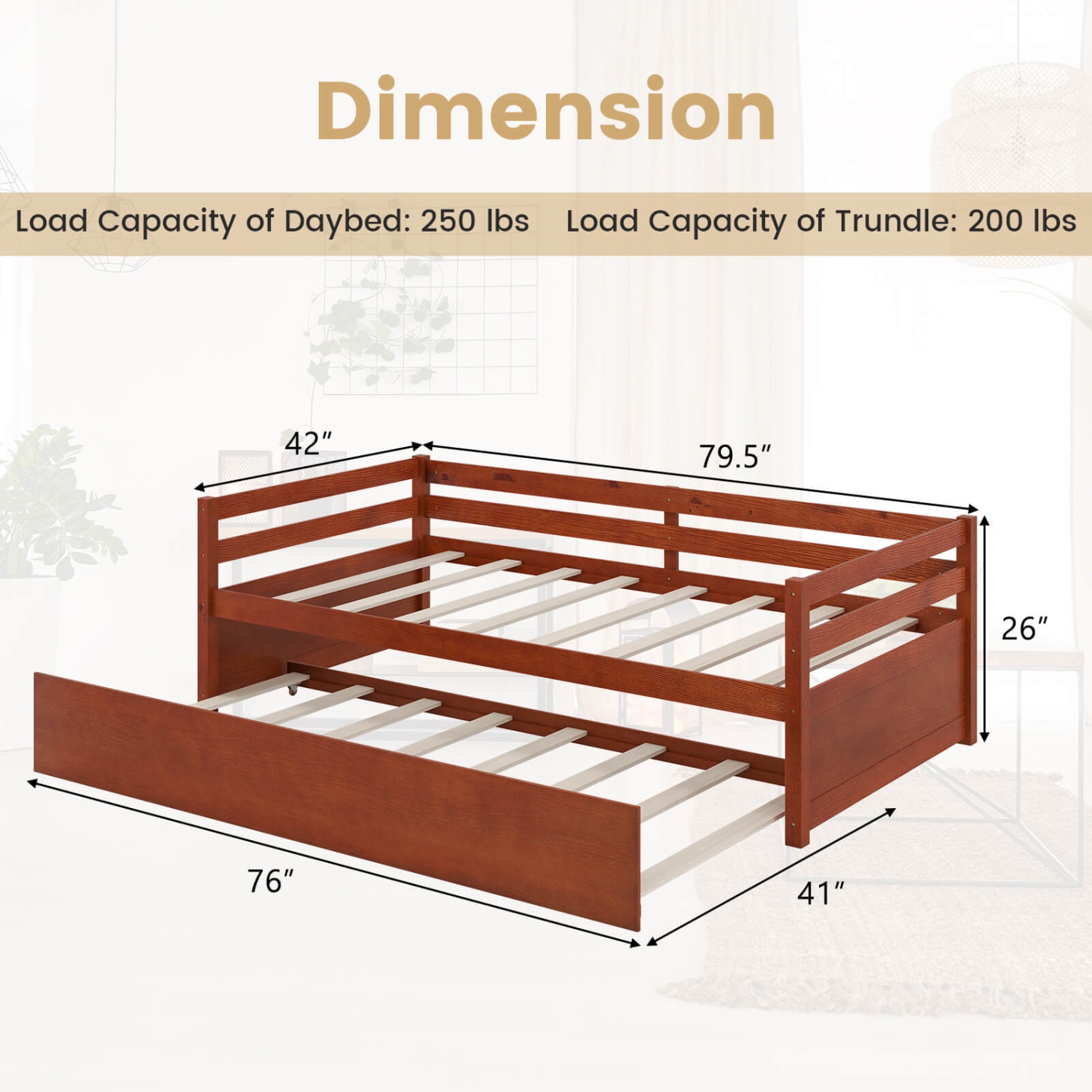 Costway Twin Size Trundle Daybed Wooden Slat Support Mattress Platform for Kids