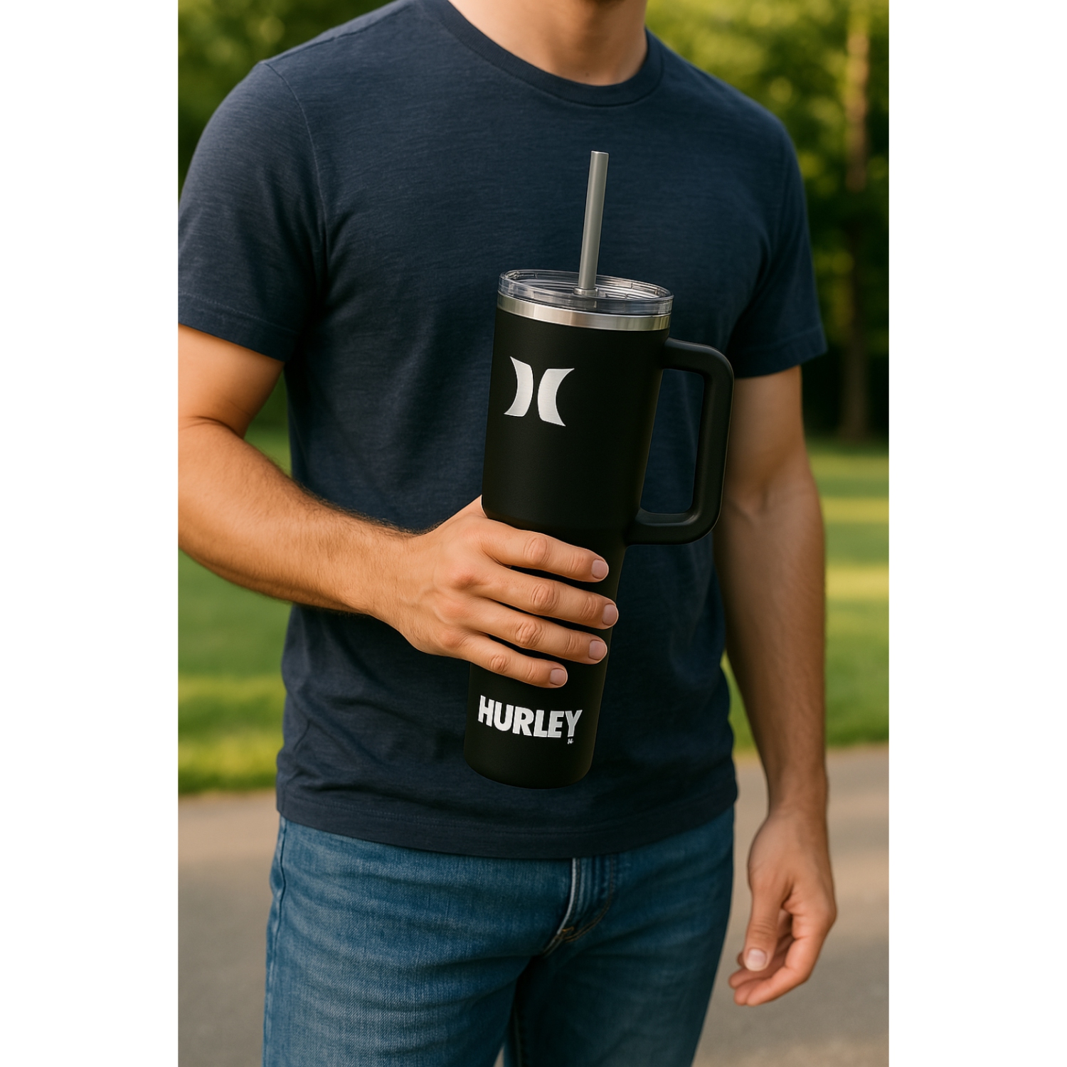Bouteille en caoutchouc solide de 40 oz de Hurley, noir