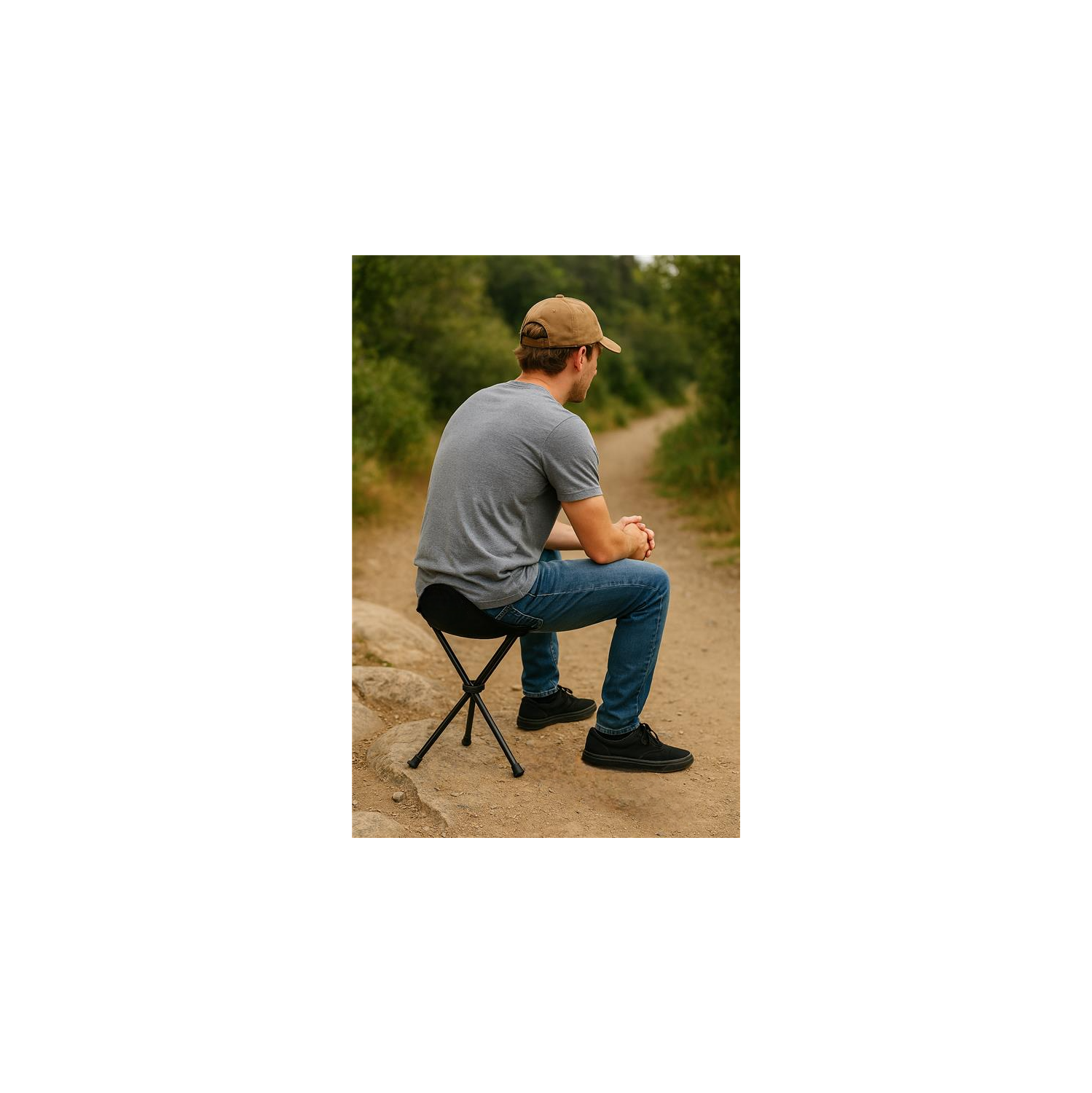 Tabouret pliable noir à trois pattes de Hurley avec sac de voyage