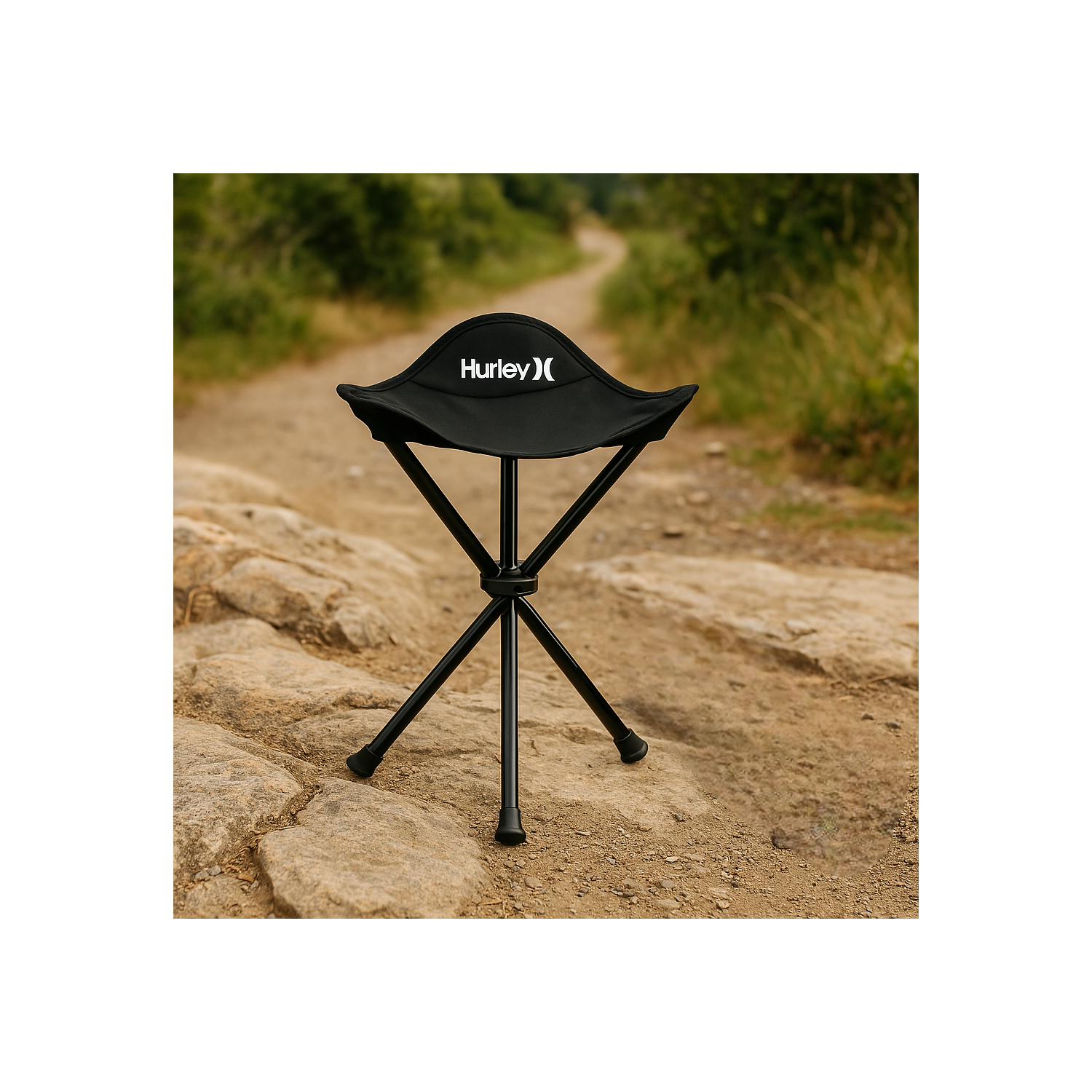Tabouret pliable noir à trois pattes de Hurley avec sac de voyage