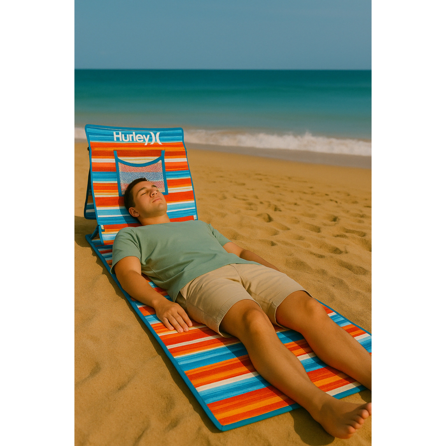 Tapis de sol de plage avec dossier de Hurley, bleu et rouge