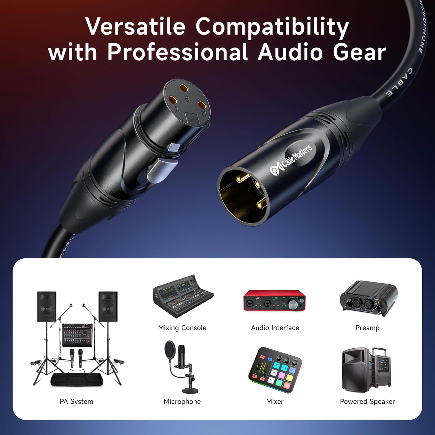 Cable Matters 2-Pack Premium XLR to XLR Cables - 10ft, Male to Female Microphone Cable, Oxygen-Free Copper Mic Cord, Black