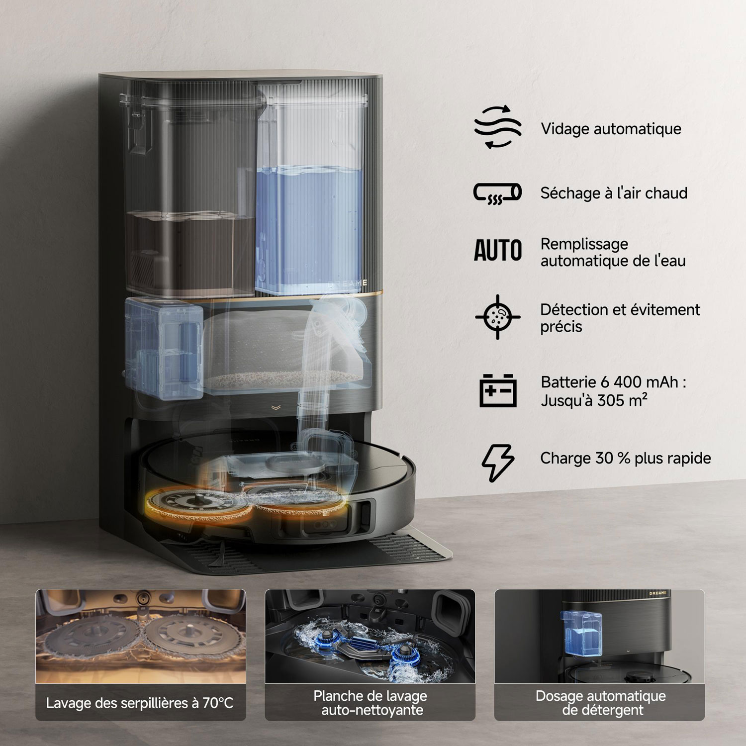 Aspirateur robot à vadrouille à vidange automatique X40 Ultra de Dreame - Noir