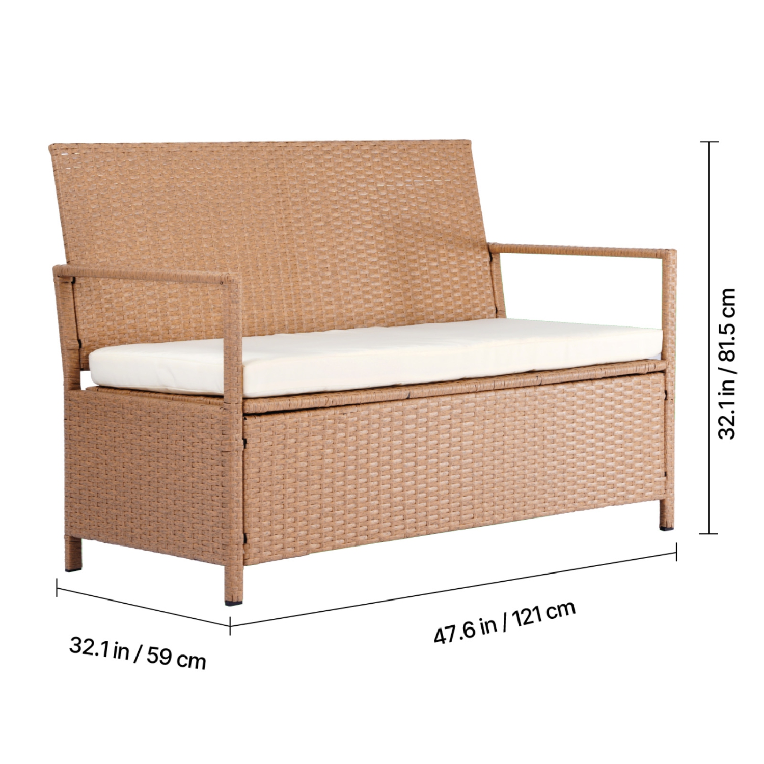 VEVOR 2-Person Outdoor Storage Bench, PE Rattan Storage Bench, 70 Gal Deck Box with Cushion, Supports up to 265 lbs, Weatherproof Outdoor Seating &