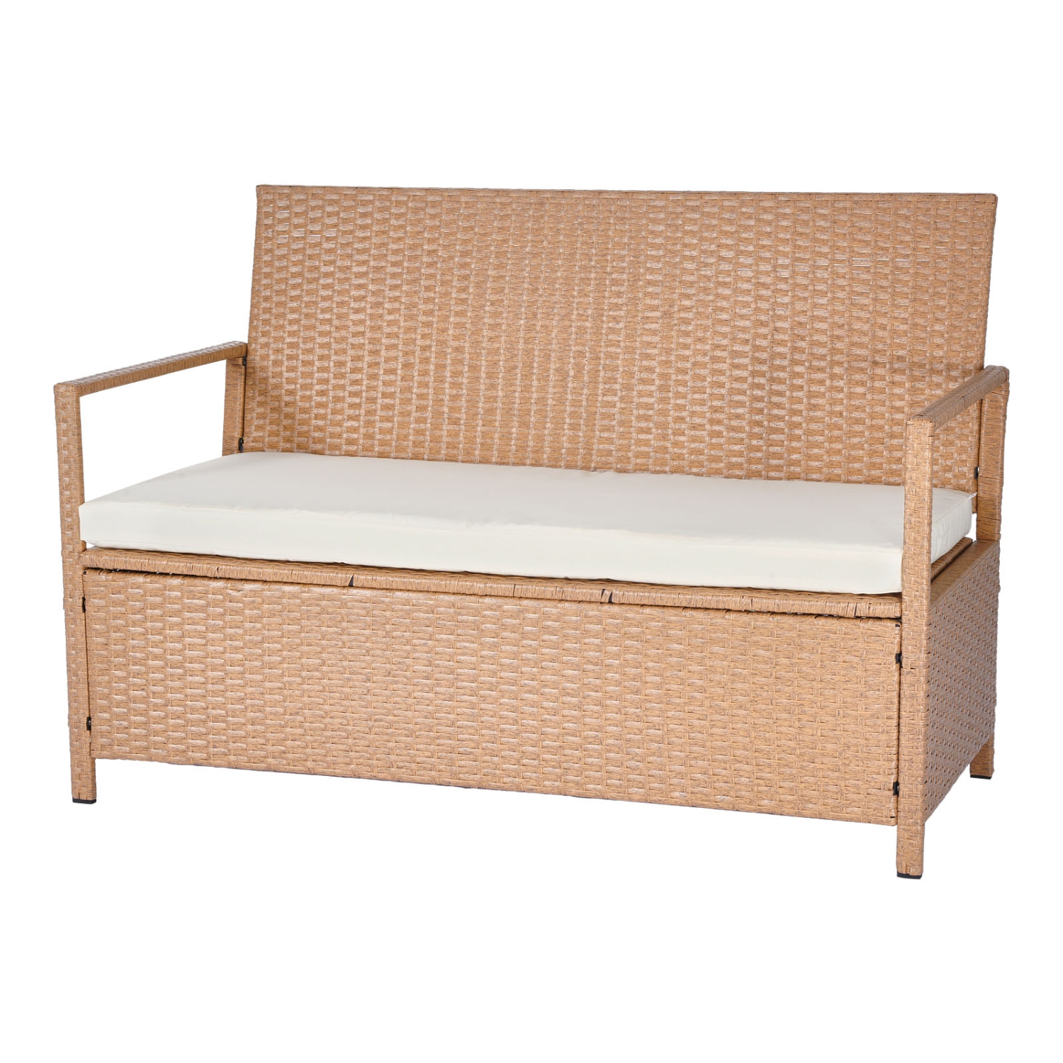 VEVOR 2-Person Outdoor Storage Bench, PE Rattan Storage Bench, 70 Gal Deck Box with Cushion, Supports up to 265 lbs, Weatherproof Outdoor Seating &
