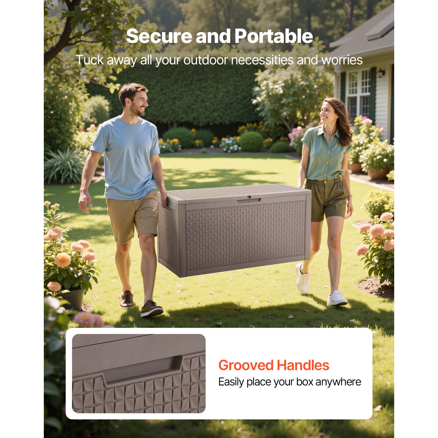 VEVOR 100 Gallon Outdoor Storage Box,Resin Deck Box, Backyard Outside Toy and Towel Storage Cabinet Waterproof,for Patio Furniture Cushions,Pool