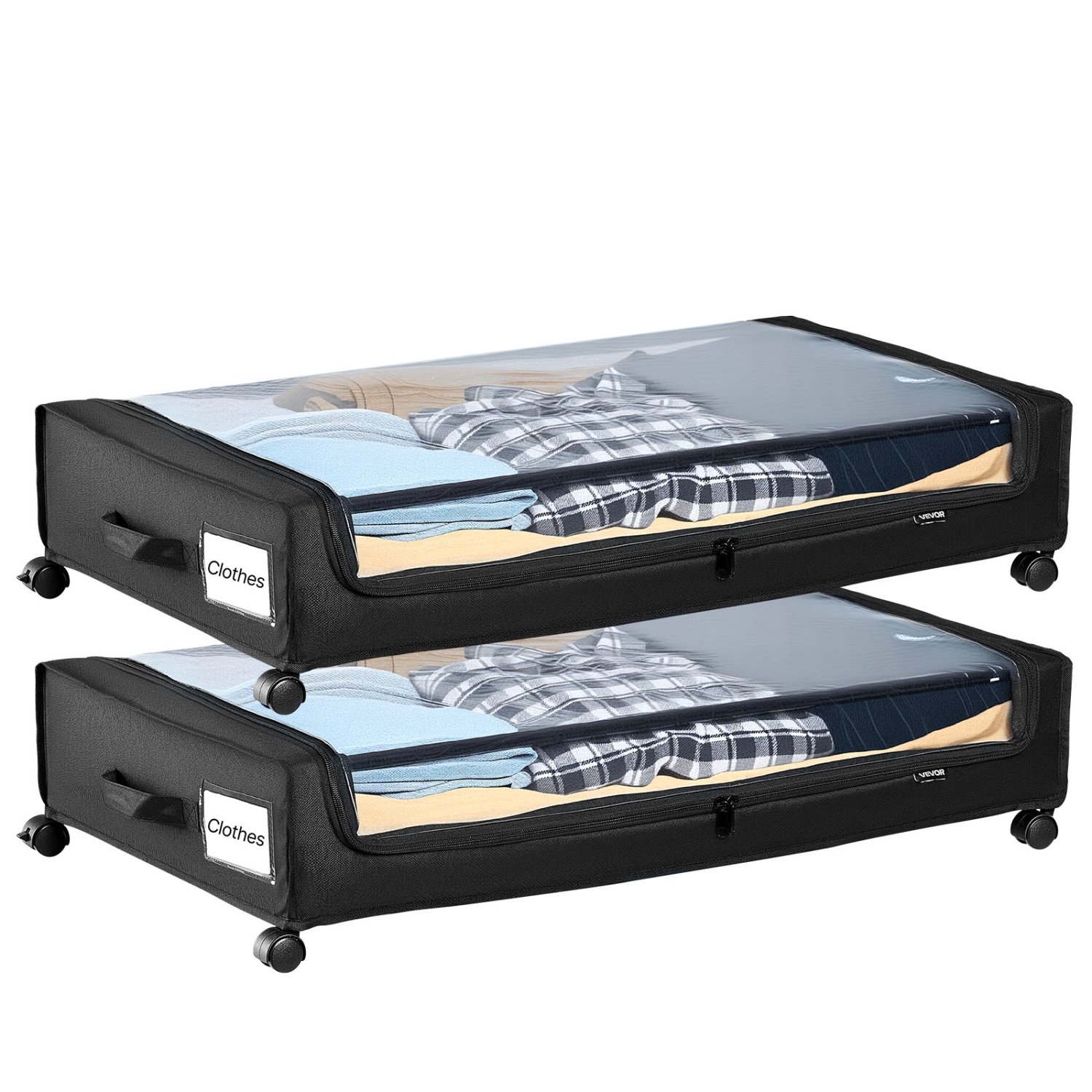 VEVOR 30.3 x 18.5 x 6.8 inch Under Bed Storage with Wheels,Underbed Containers with Clear Lid,Underbed Shoe Organizer,Rolling Under the Bed Storage