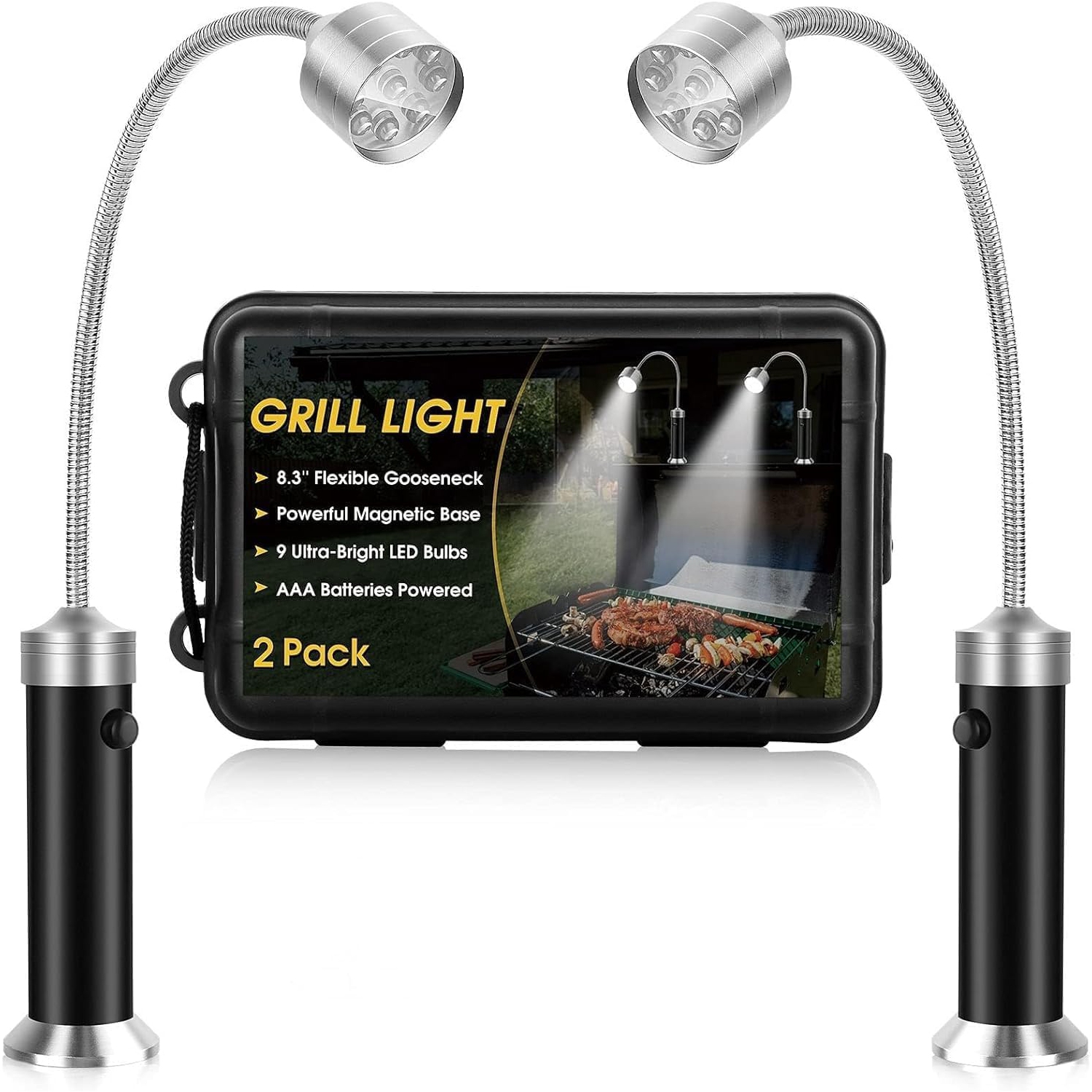 Ensemble de 2 lampes pour barbecue, Rotation à 360° Super-Bright, Cadeaux pour anniversaire, Résistant aux intempéries, Puissante lampe pour barbecue